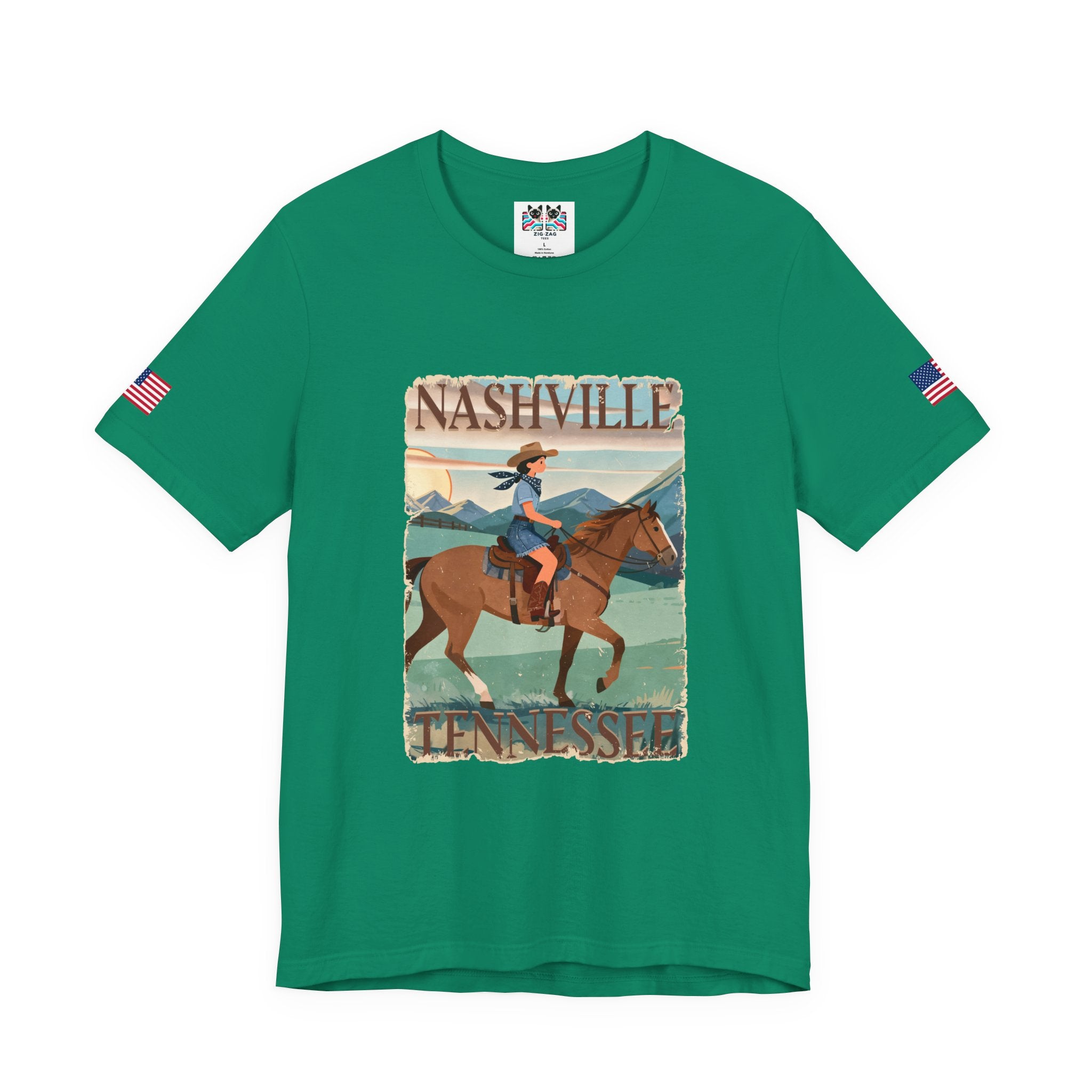 Nashville Tennessee T-Shirt – Vintage Cowgirl Horseback Riding Travel Poster Style Graphic Tee