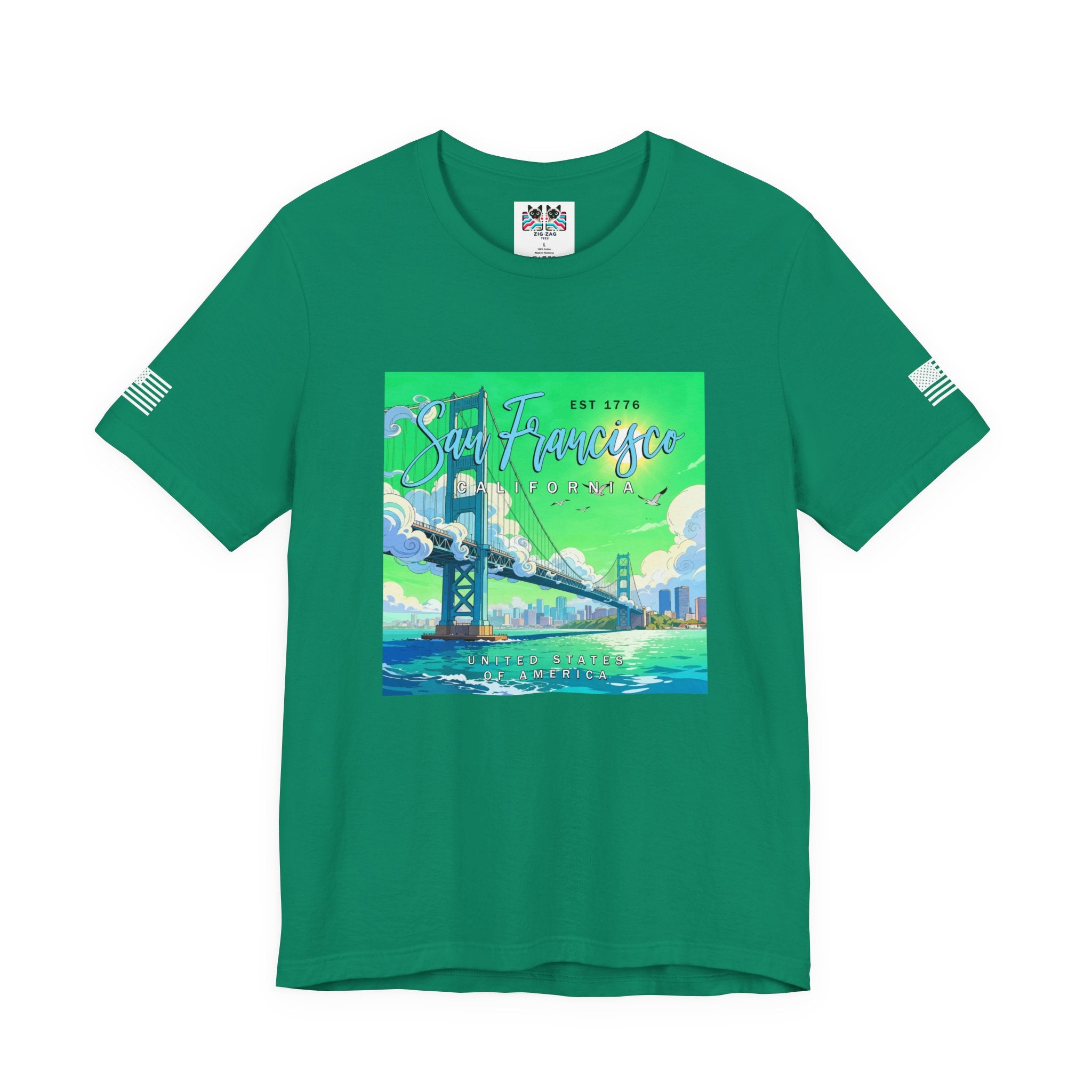 San Francisco California Est 1776 T-Shirt – Golden Gate Bridge Illustrated Graphic Tee United States of America