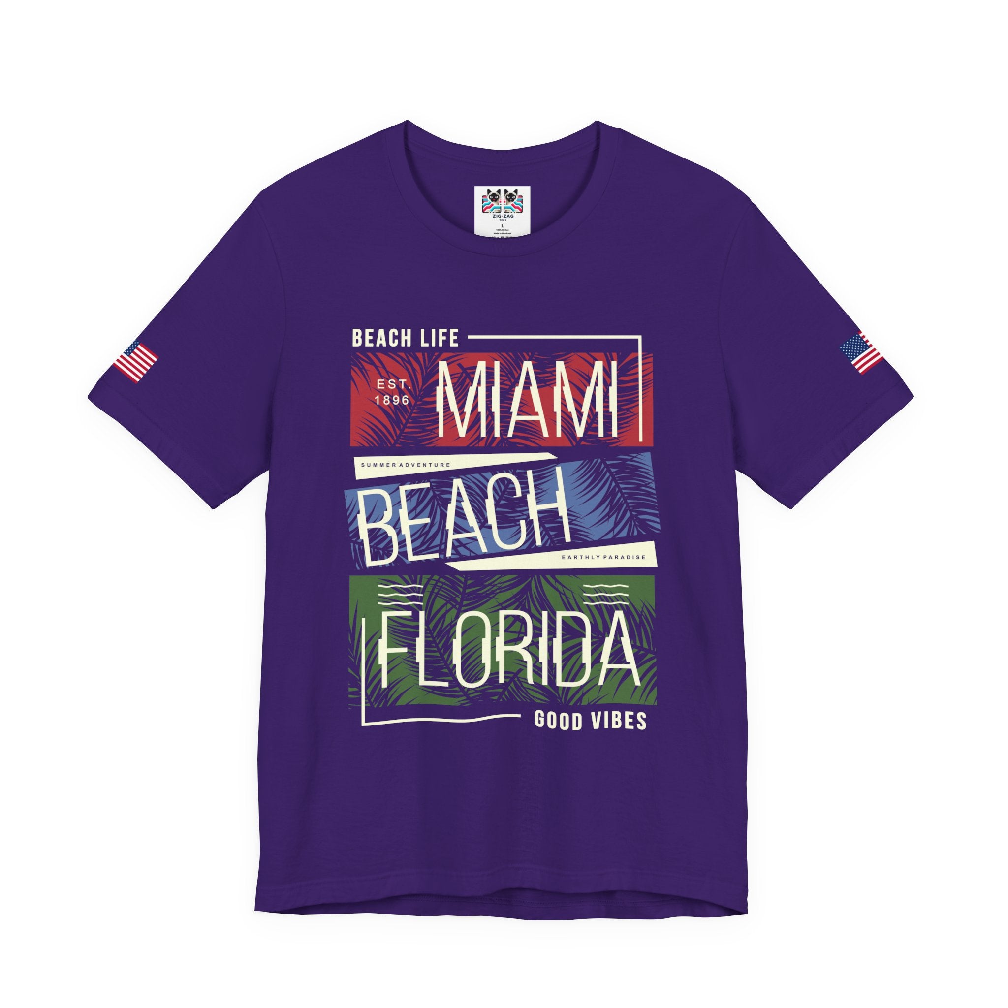 Miami Beach Florida T-Shirt – Beach Life EST 1896 Good Vibes Tropical Panel Graphic Tee
