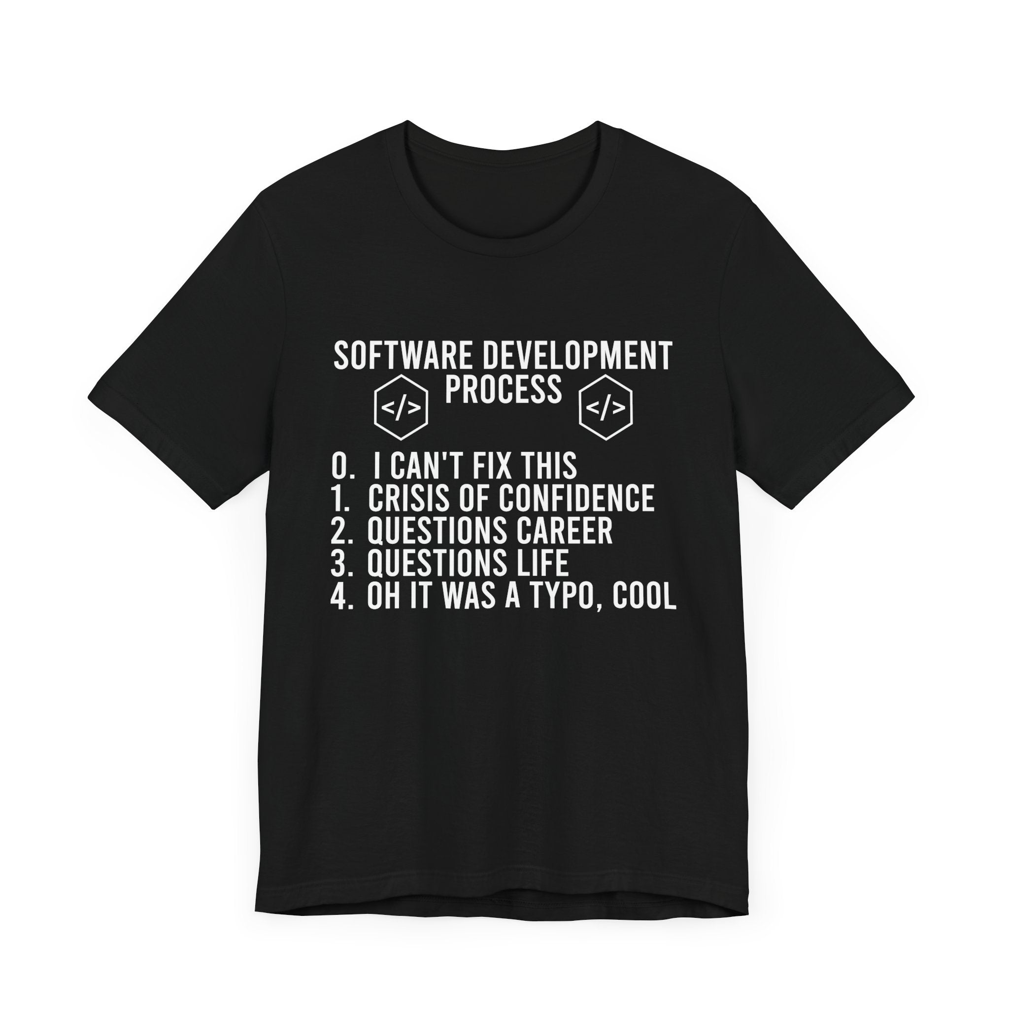 Software Engineering Humor Tee – Programmer Crisis Life Cycle