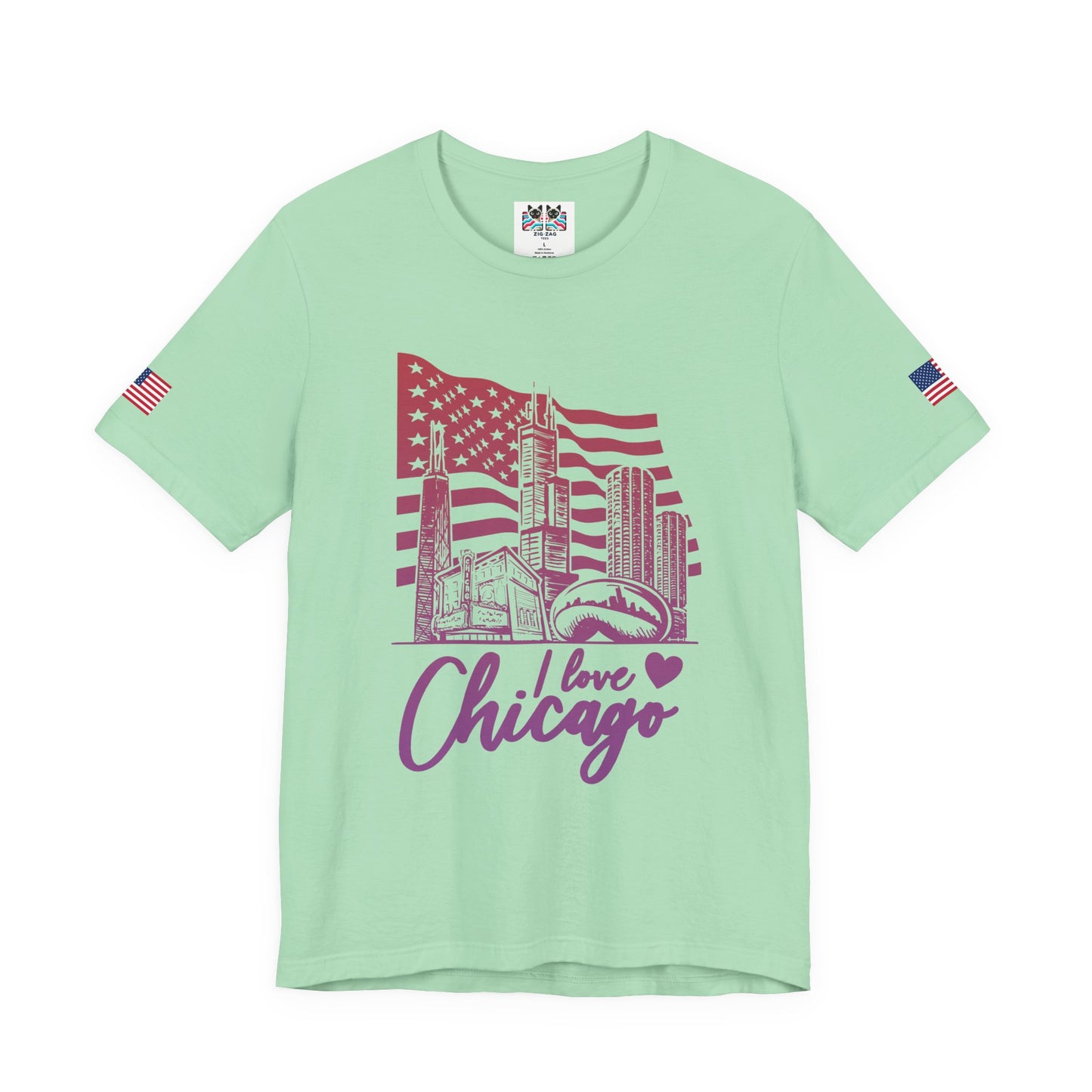 I Love Chicago T-Shirt - Chicago Flag Heart Purple Script Illinois City Pride