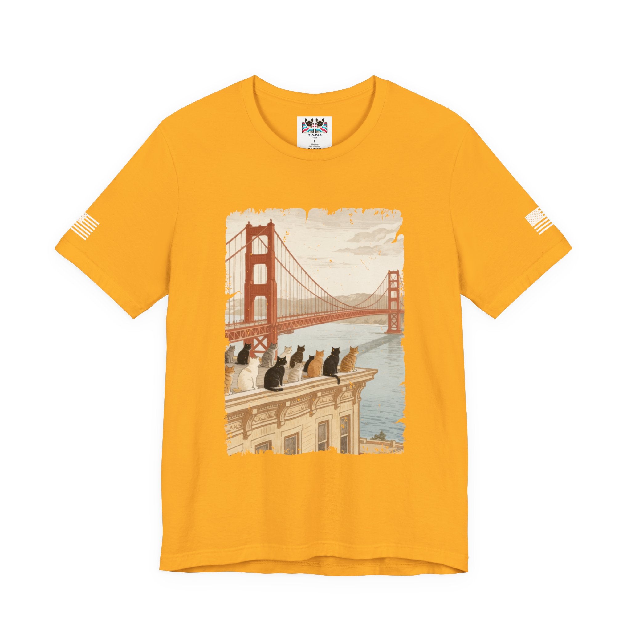 San Francisco Cats Golden Gate Bridge T-Shirt – Vintage Illustrated Cat Lover Graphic Tee