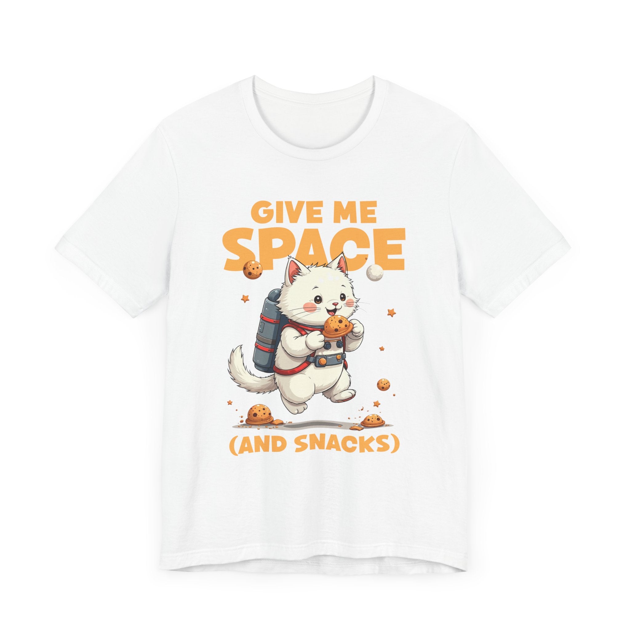 Give Me Space (and Snacks) – Jetpack Cat Walking with Snacks Funny Graphic T-Shirt