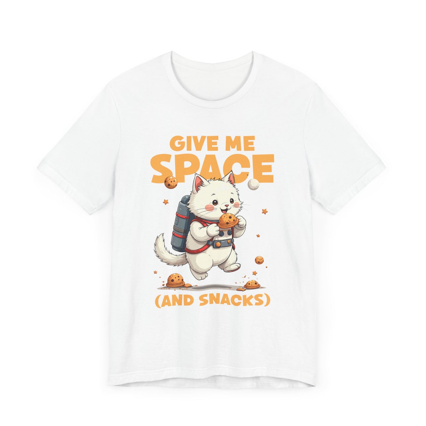 Give Me Space (and Snacks) – Jetpack Cat Walking with Snacks Funny Graphic T-Shirt