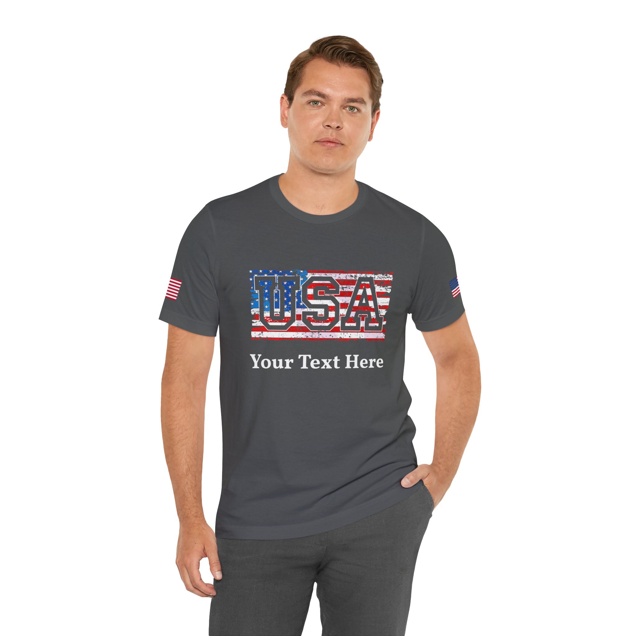 Custom T-Shirt - USA Vintage Collegiate T-Shirt – Retro American Flag Typography Graphic Tee