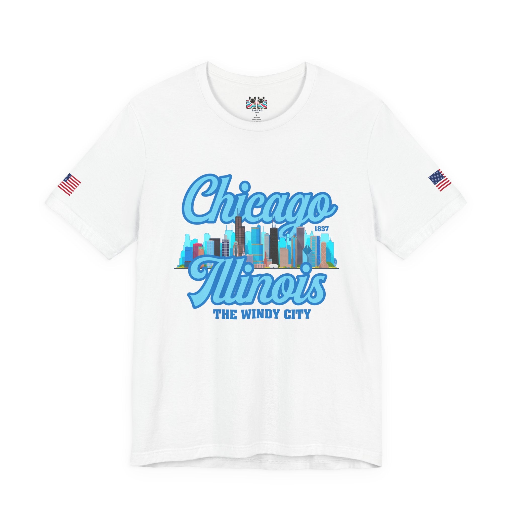 Chicago Illinois Windy City T-Shirt - 1837 Blue Colorful Skyline Navy Design