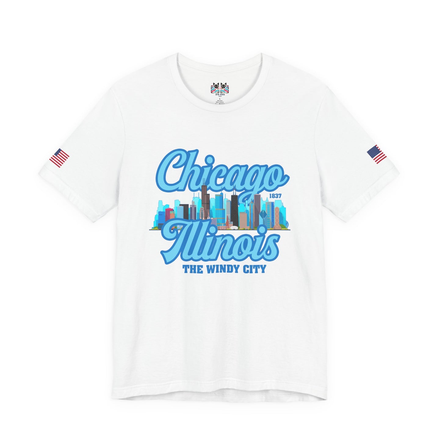 Chicago Illinois Windy City T-Shirt - 1837 Blue Colorful Skyline Navy Design