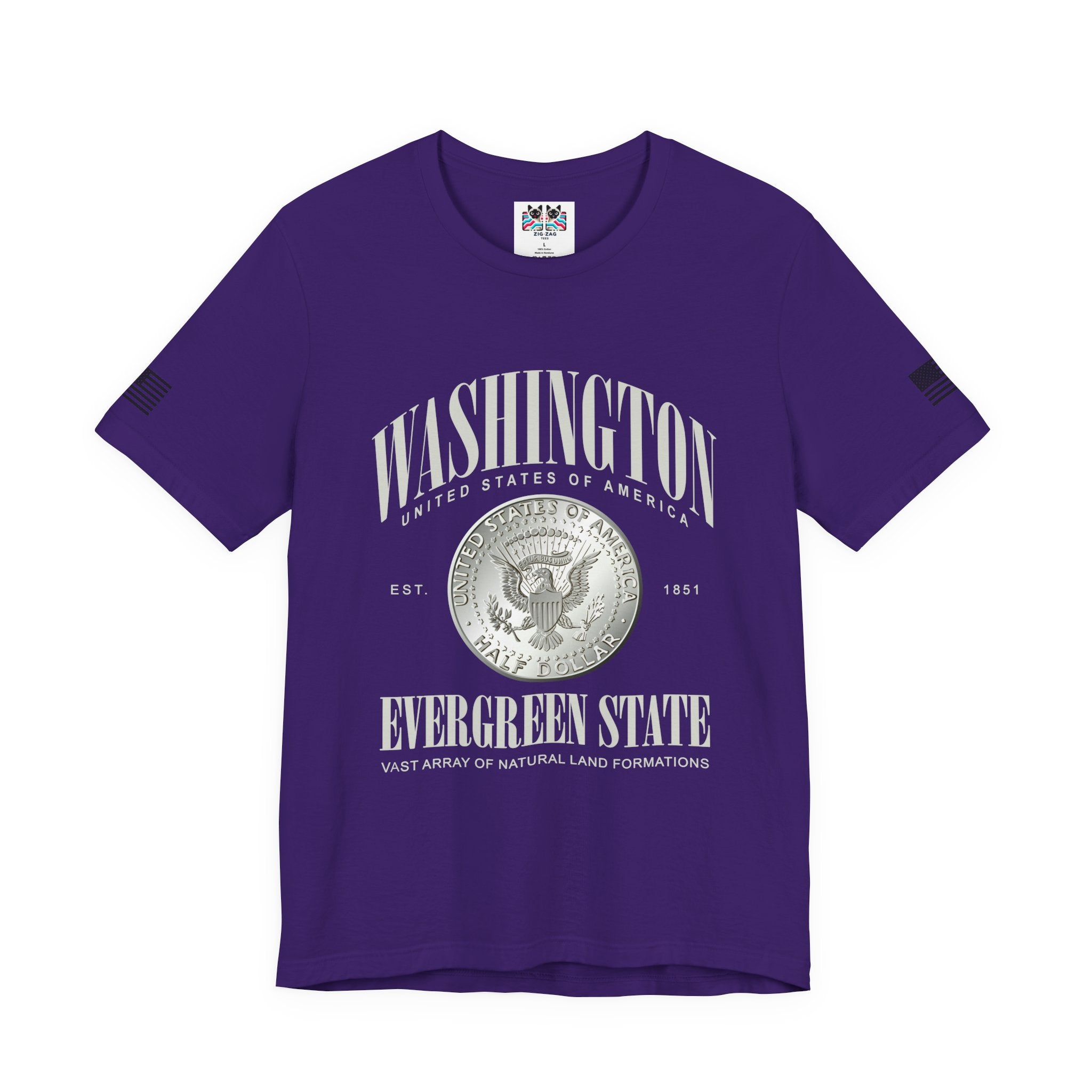 Washington State Evergreen State Presidential Coin Graphic T-Shirt | USA EST 1851 Patriotic Tee