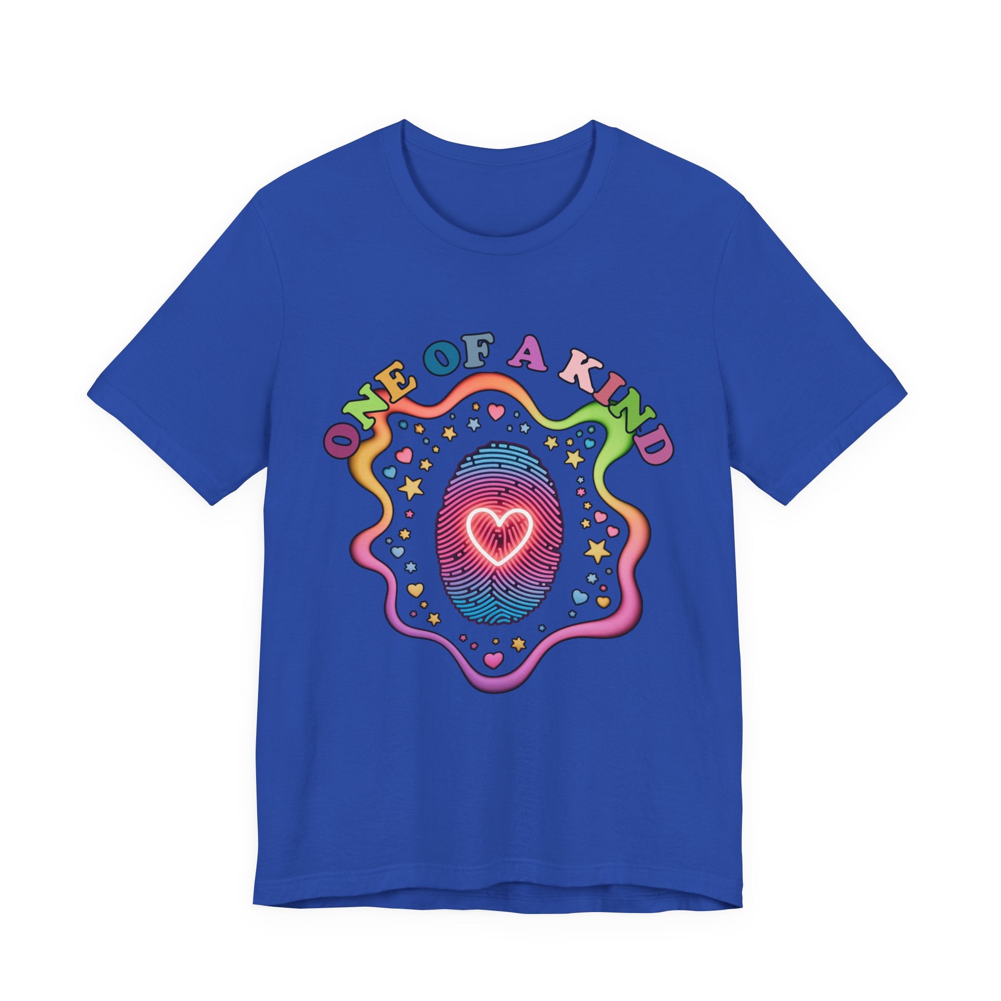 One of a Kind – Embrace Your Uniqueness Colorful Abstract Embryo with Fingerprint & Glowing Heart Graphic T-Shirt
