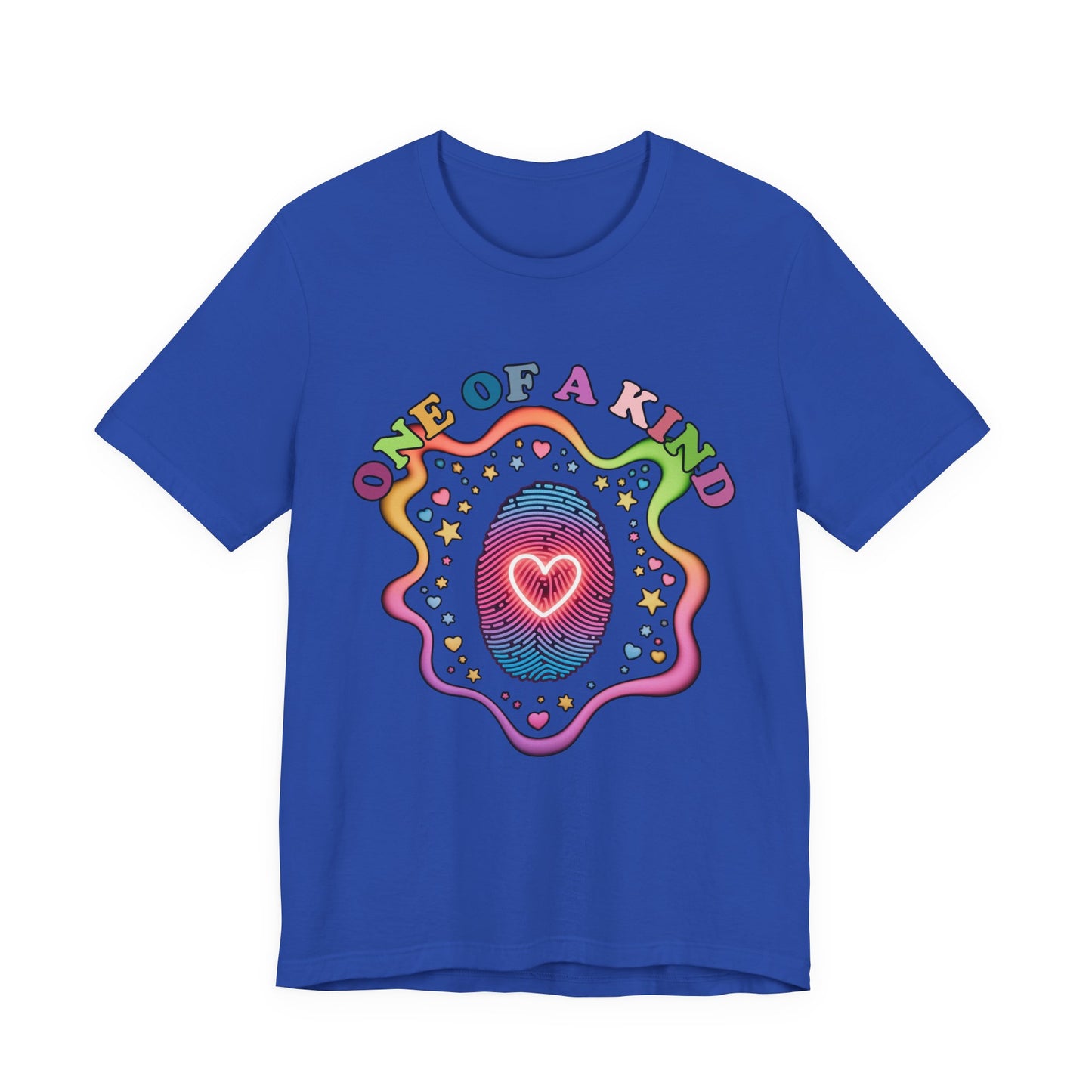 One of a Kind – Embrace Your Uniqueness Colorful Abstract Embryo with Fingerprint & Glowing Heart Graphic T-Shirt