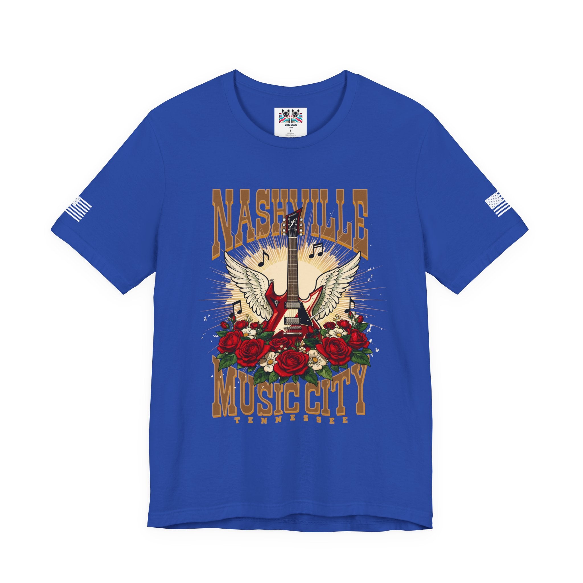 Nashville Music City Tennessee T-Shirt – Winged Electric Guitar Rose Floral Graphic Tee