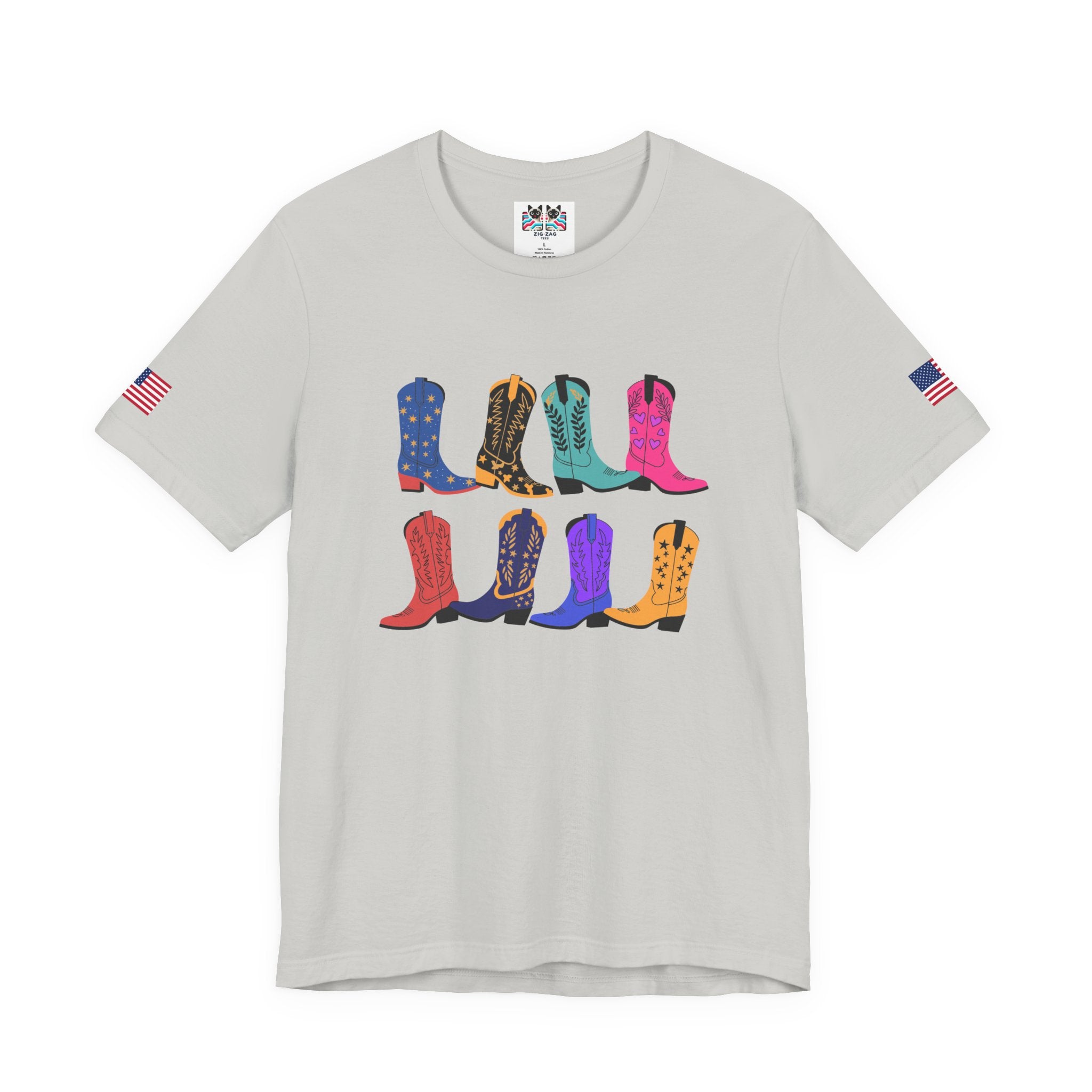 Cowboy Boots T-Shirt – Colorful Boots Collection Grid Graphic Tee