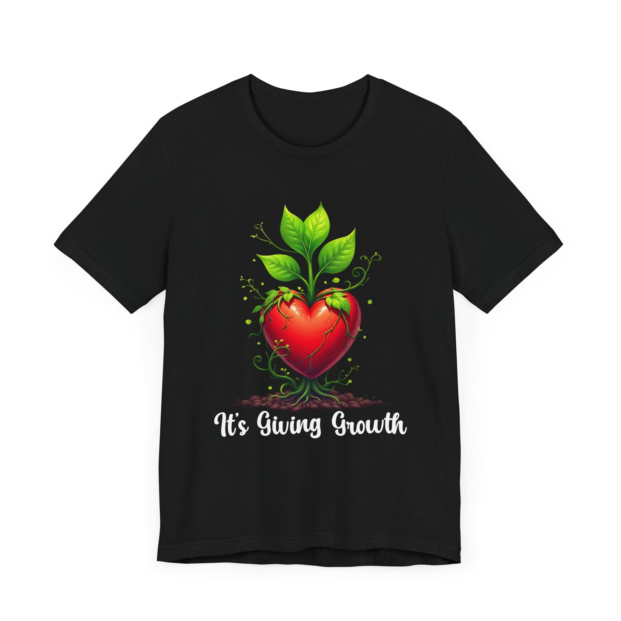 It's Giving Growth – Plant with Red Heart Trunk Graphic T-Shirt
