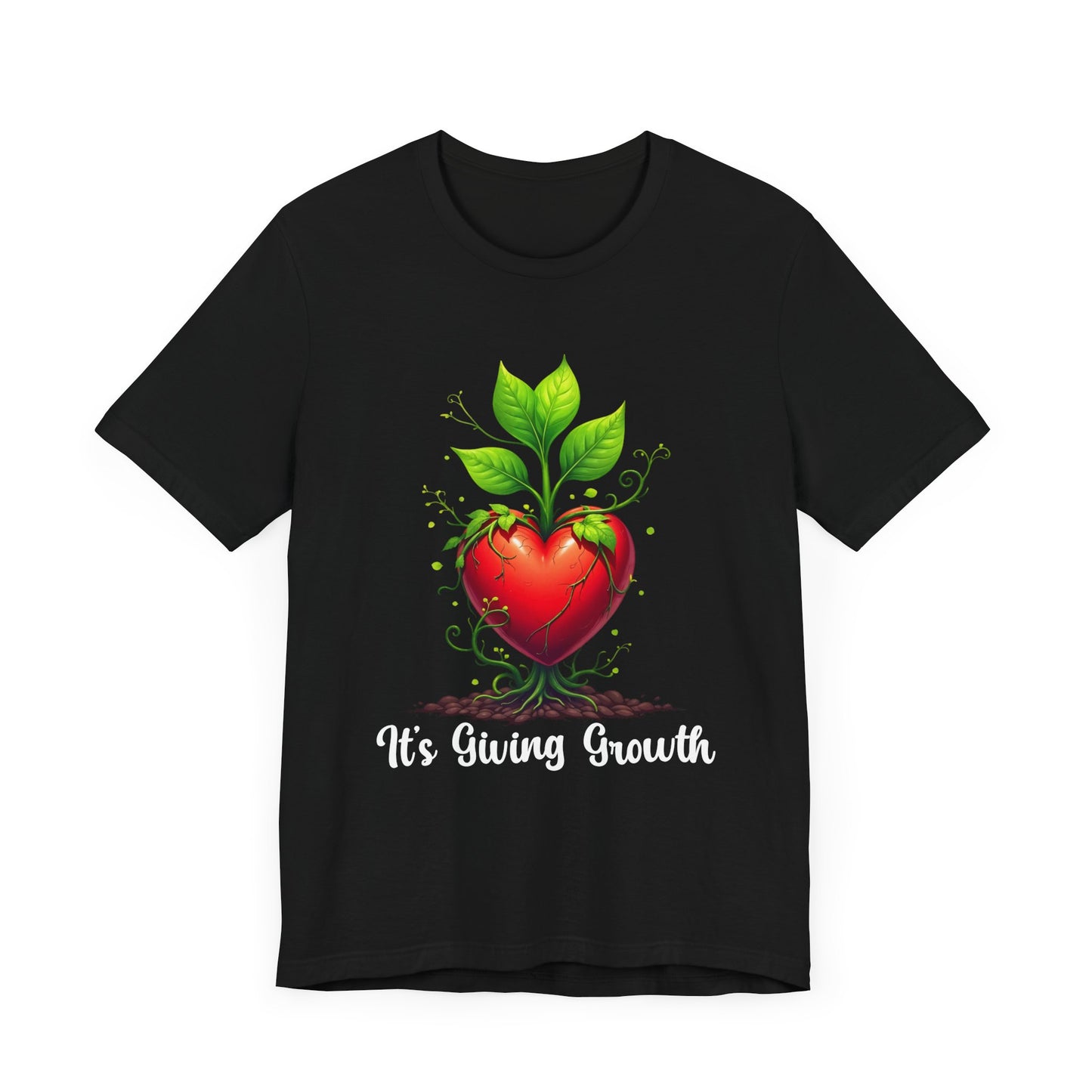It's Giving Growth – Plant with Red Heart Trunk Graphic T-Shirt