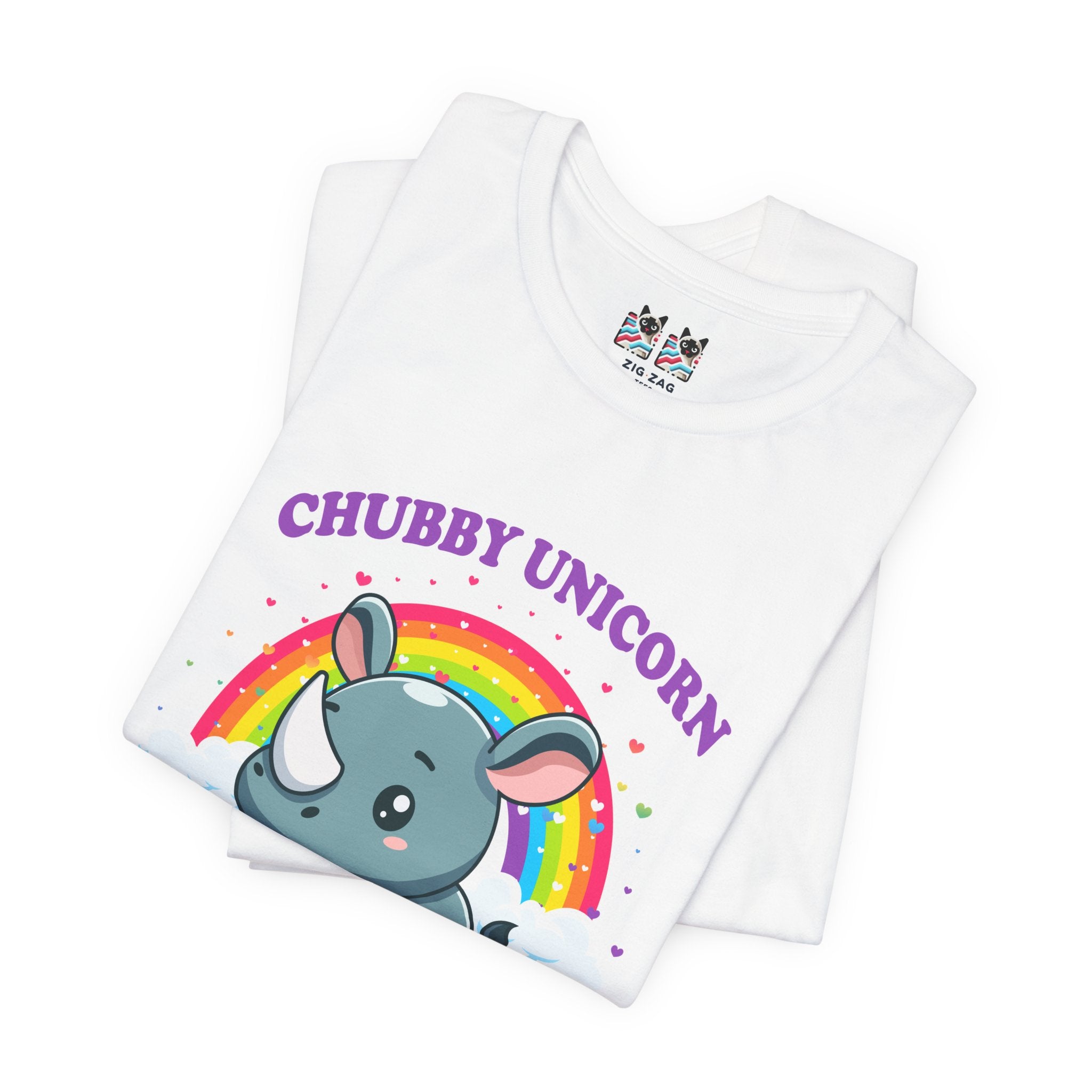 Custom T-Shirt - Chubby Unicorn T-Shirt – Cute Cartoon Rhino with Rainbow Graphic Tee