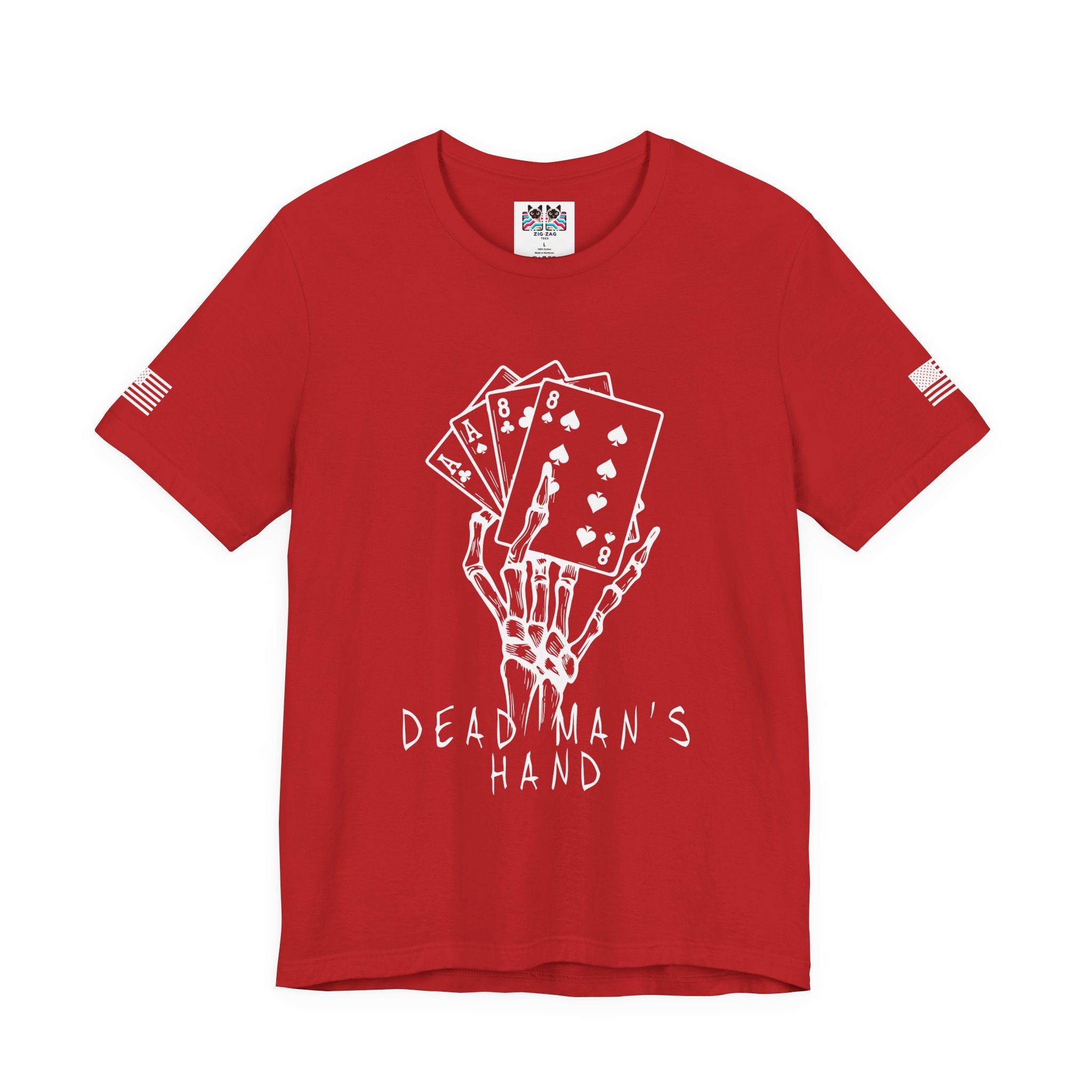 Dead Man's Hand T-Shirt – Skeleton Poker Cards Ace Eights Casino Gambling Tee