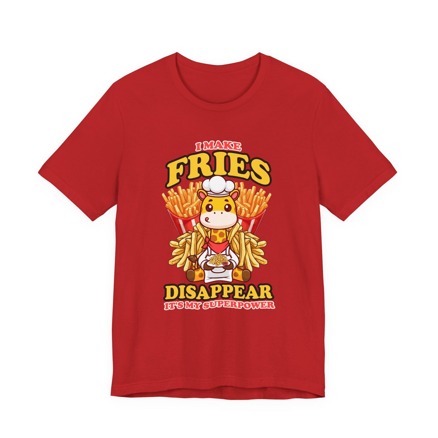 I Make Fries Disappear T-Shirt – Adorable Baby Giraffe Chef With Fries Funny Super Power Graphic Tee