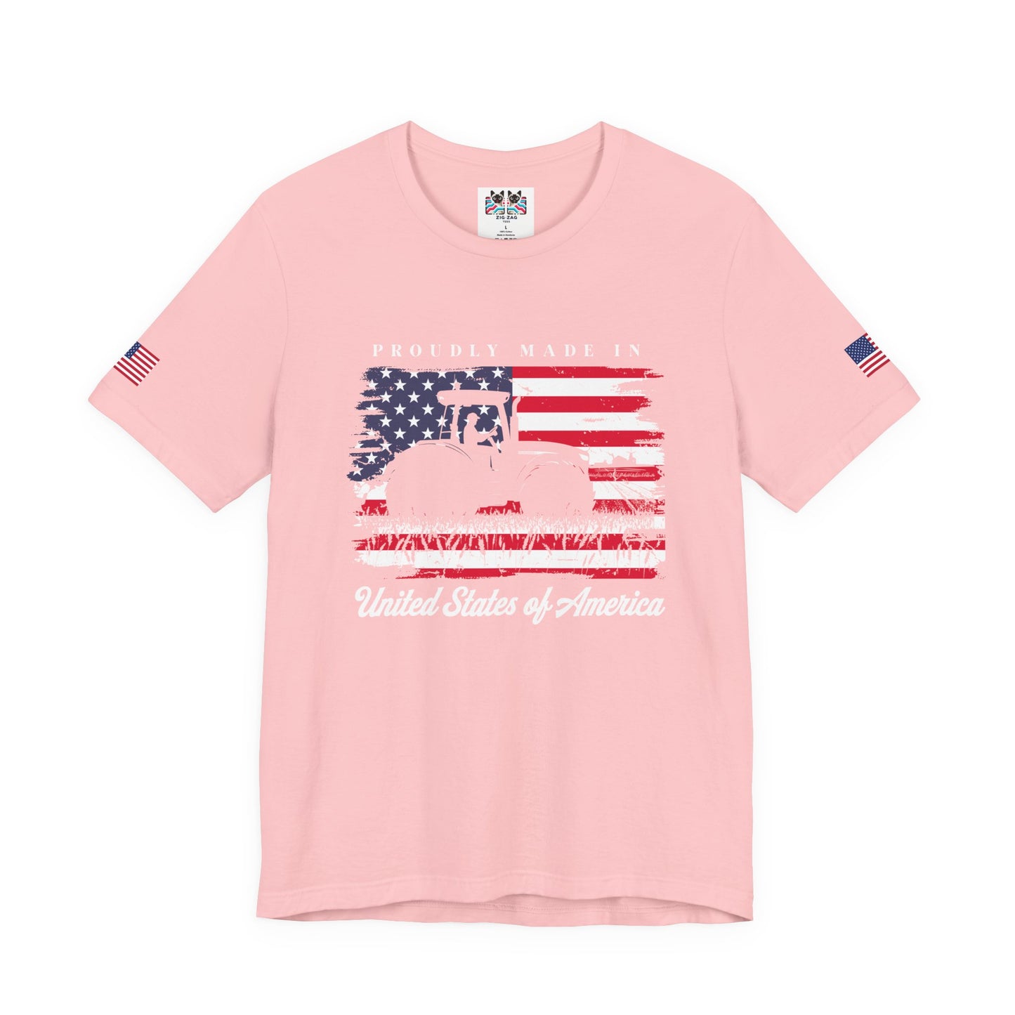 Proudly Made in USA T-Shirt – American Farmer Tractor Flag Patriotic Graphic Tee