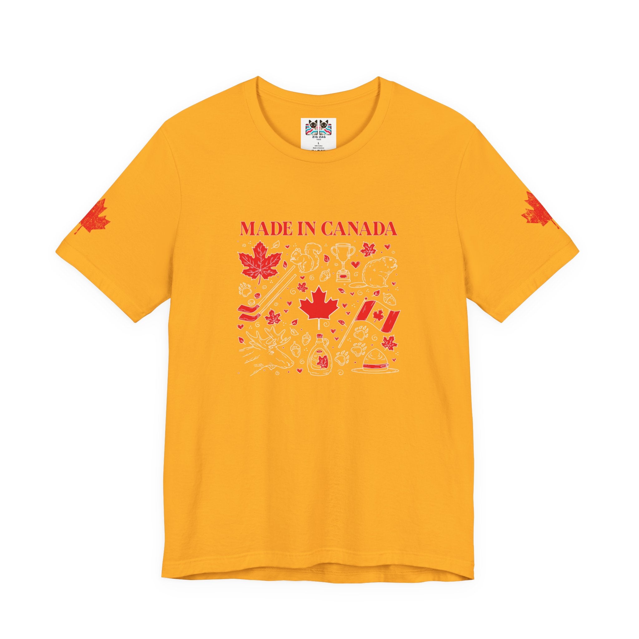 Made In Canada Iconic Symbols - Red & White outline Print T-Shirt