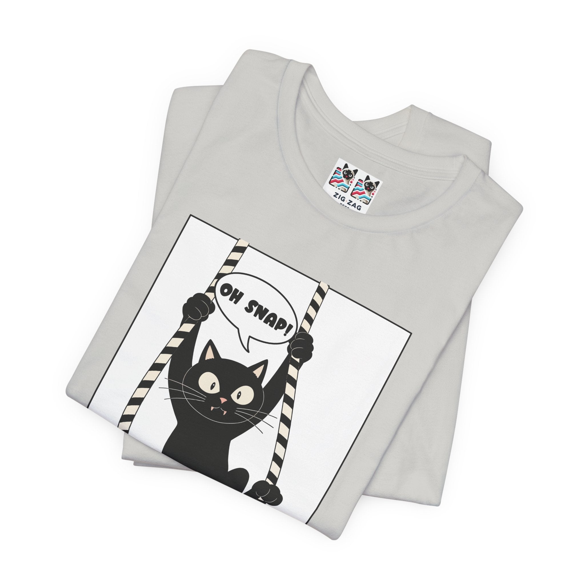 Custom T-Shirt - Oh Snap Funny Cat T-Shirt – Cat Hanging from Blinds Mischievous Kitten Humor Graphic Tee