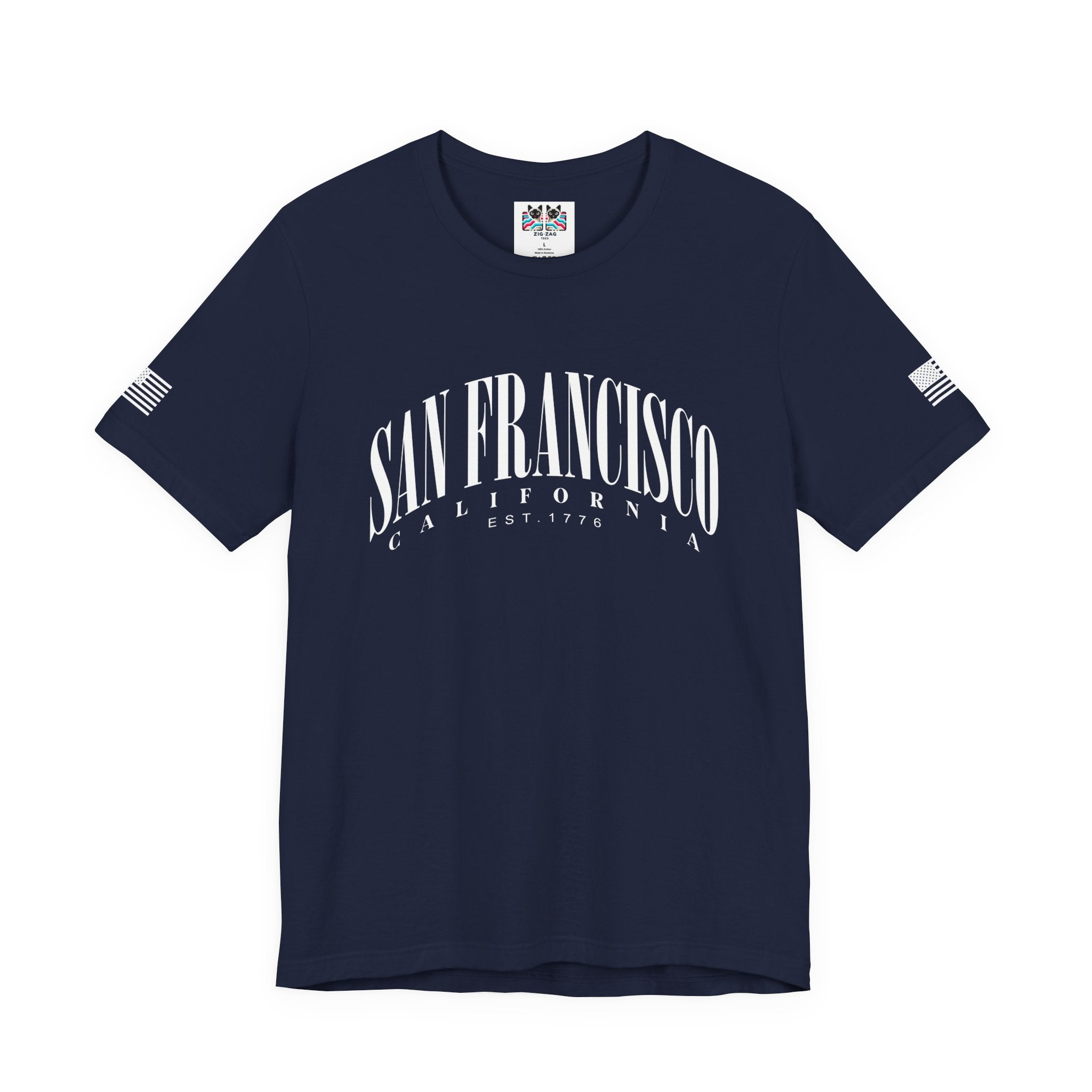 San Francisco California EST 1776 T-Shirt – Arched Varsity Style Typography Tee