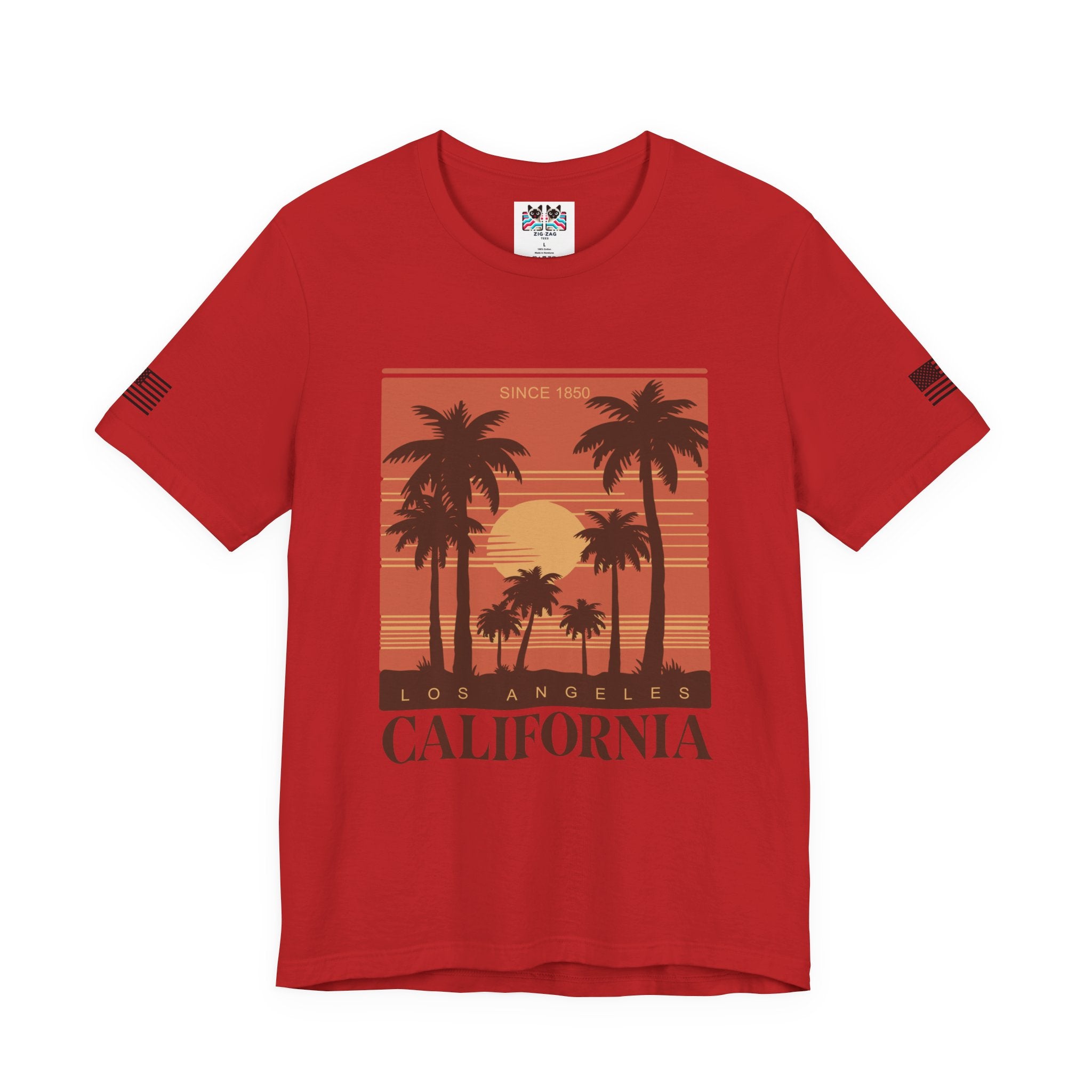 Los Angeles California Since 1850 T-Shirt – Retro Warm Sunset Palm Tree Square Tee