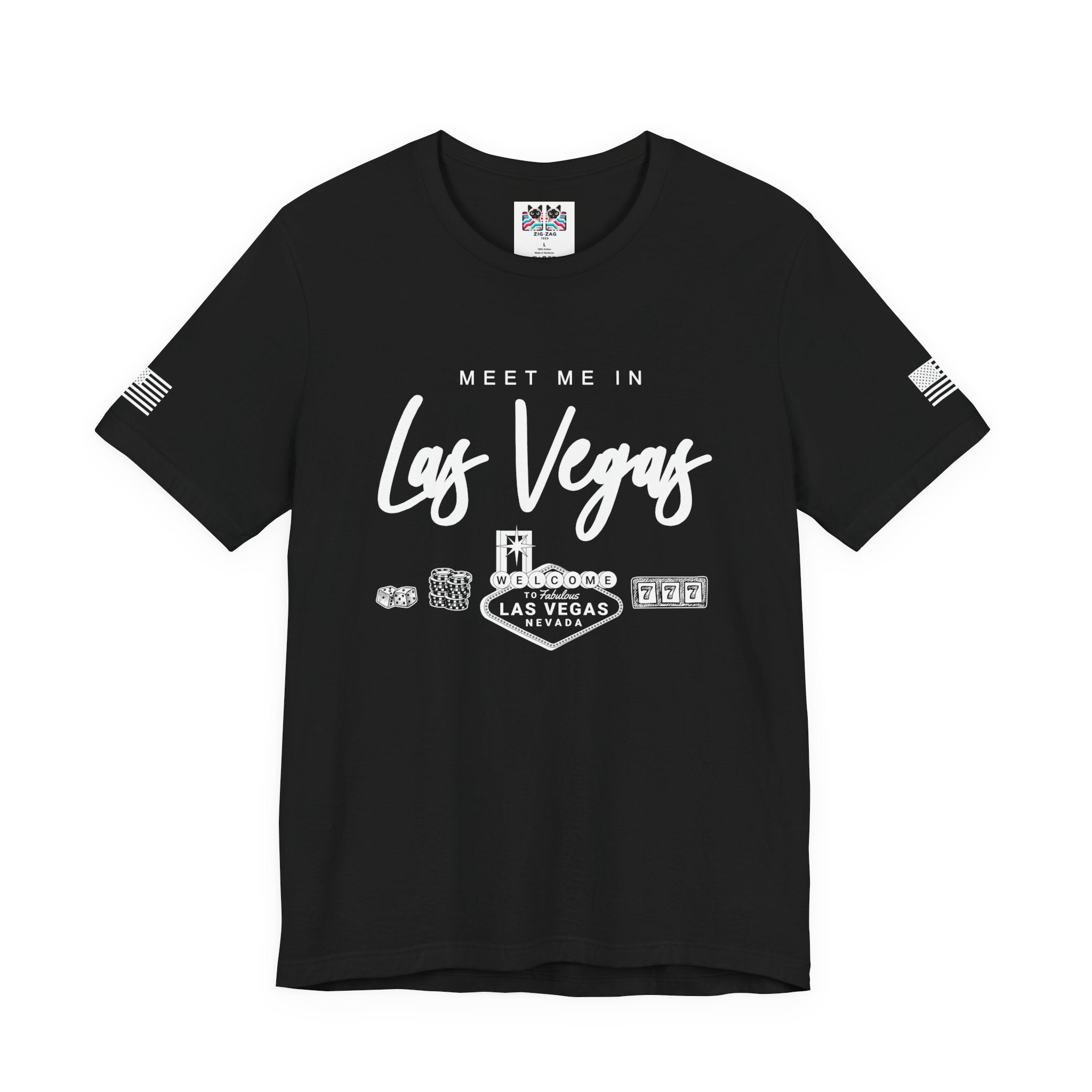 Meet Me in Las Vegas T-Shirt – Welcome Sign Casino Chips Lucky 777 Tee