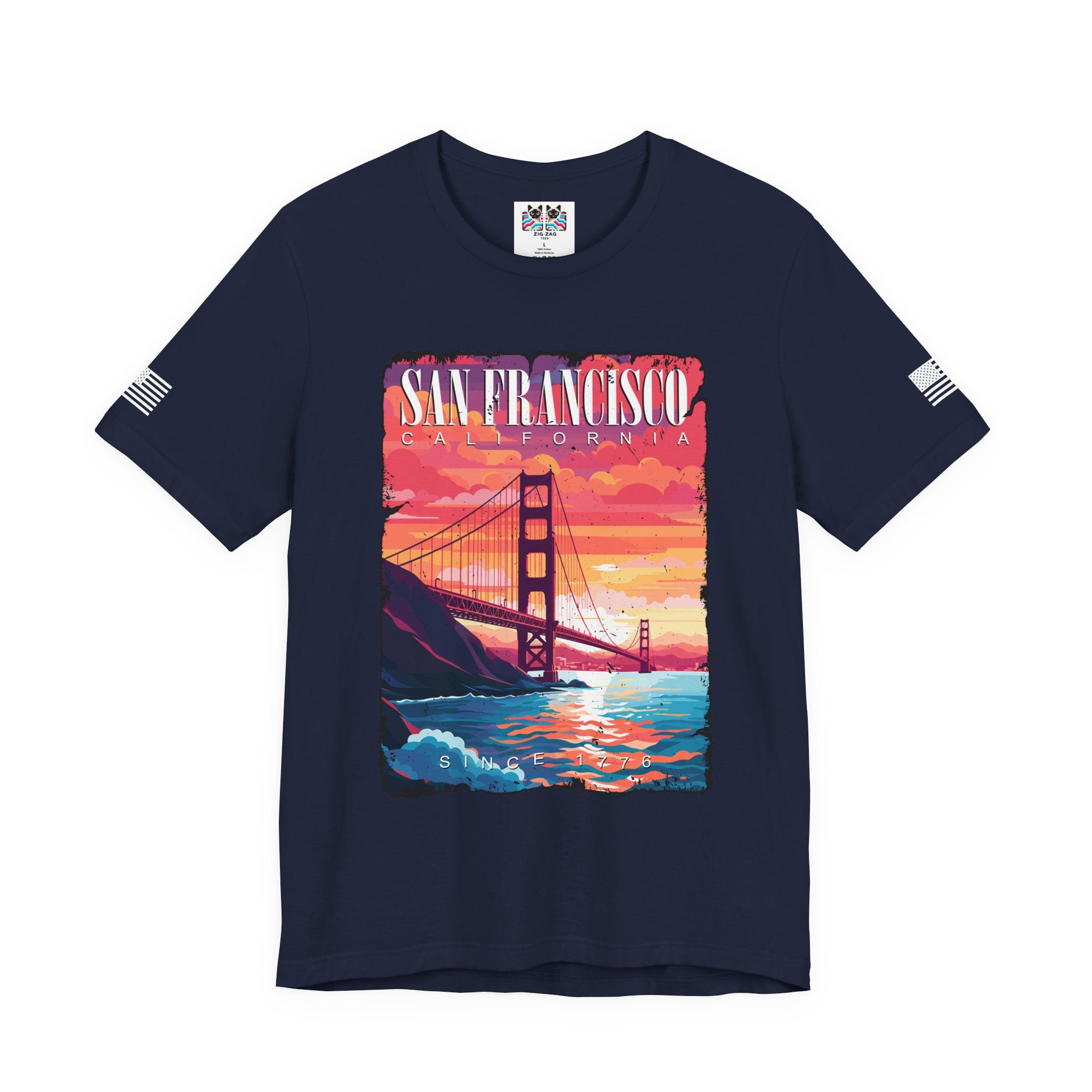 San Francisco California T-Shirt – Golden Gate Bridge Sunset Graphic Tee Since 1776
