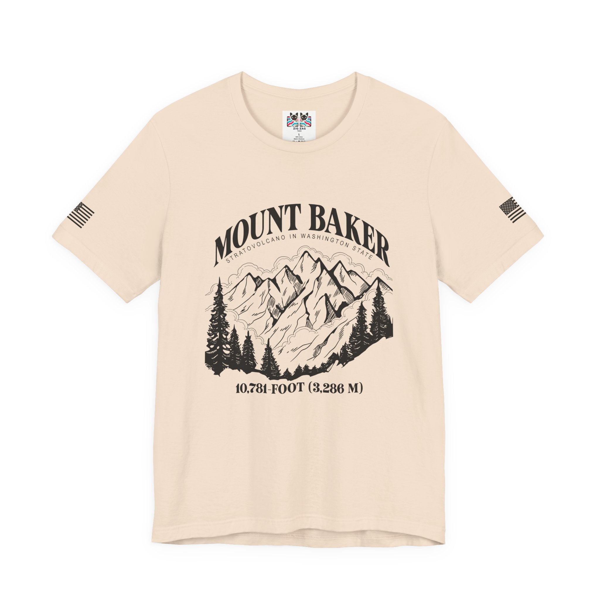 Mount Baker Stratovolcano Washington State 10,781-Foot Graphic T-Shirt | North Cascades Hiking Tee | PNW Mountain Shirt