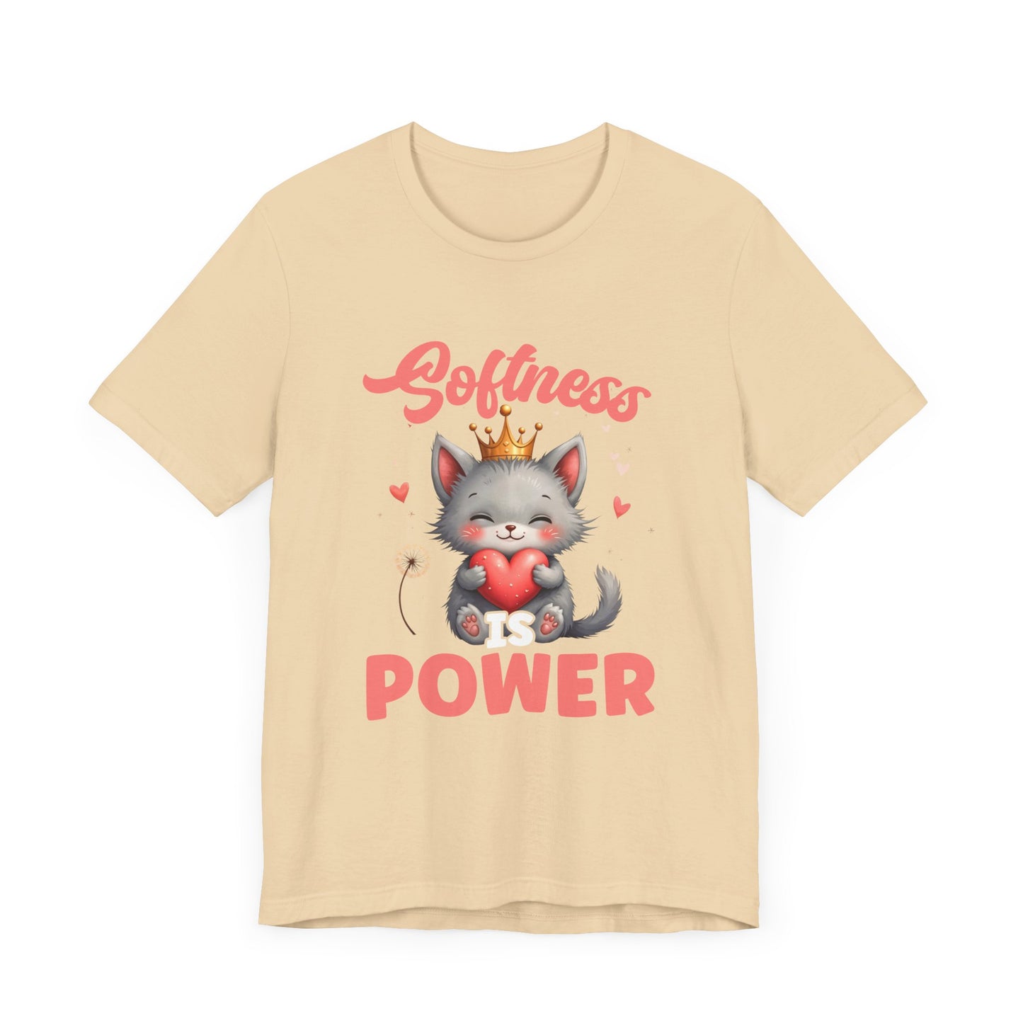 Softness Is Power – Adorable Cat with Heart & Crown Graphic T-Shirt