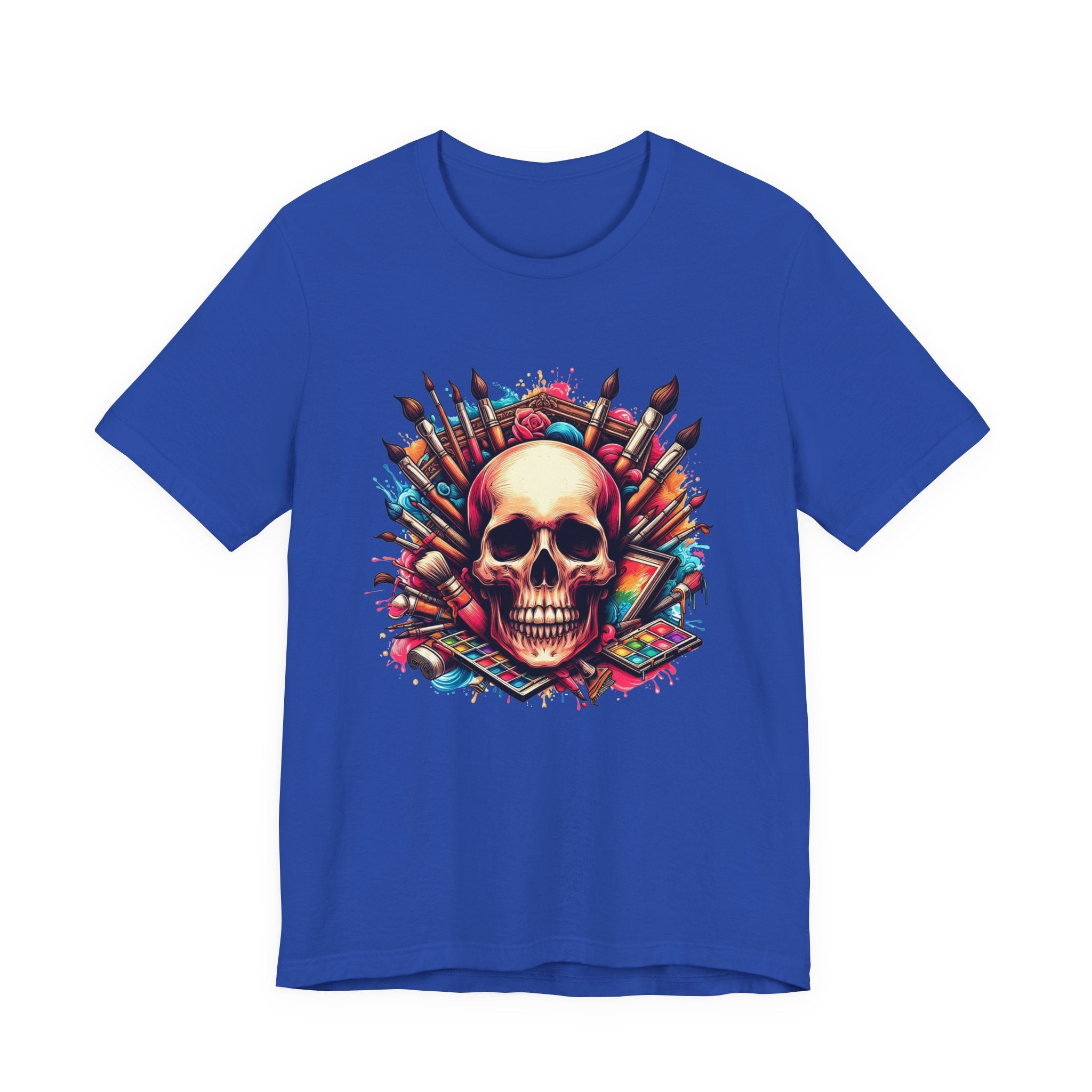 Art Is Not Dead Tshirt – Skull with Stacked Art Supplies Circular Graphic