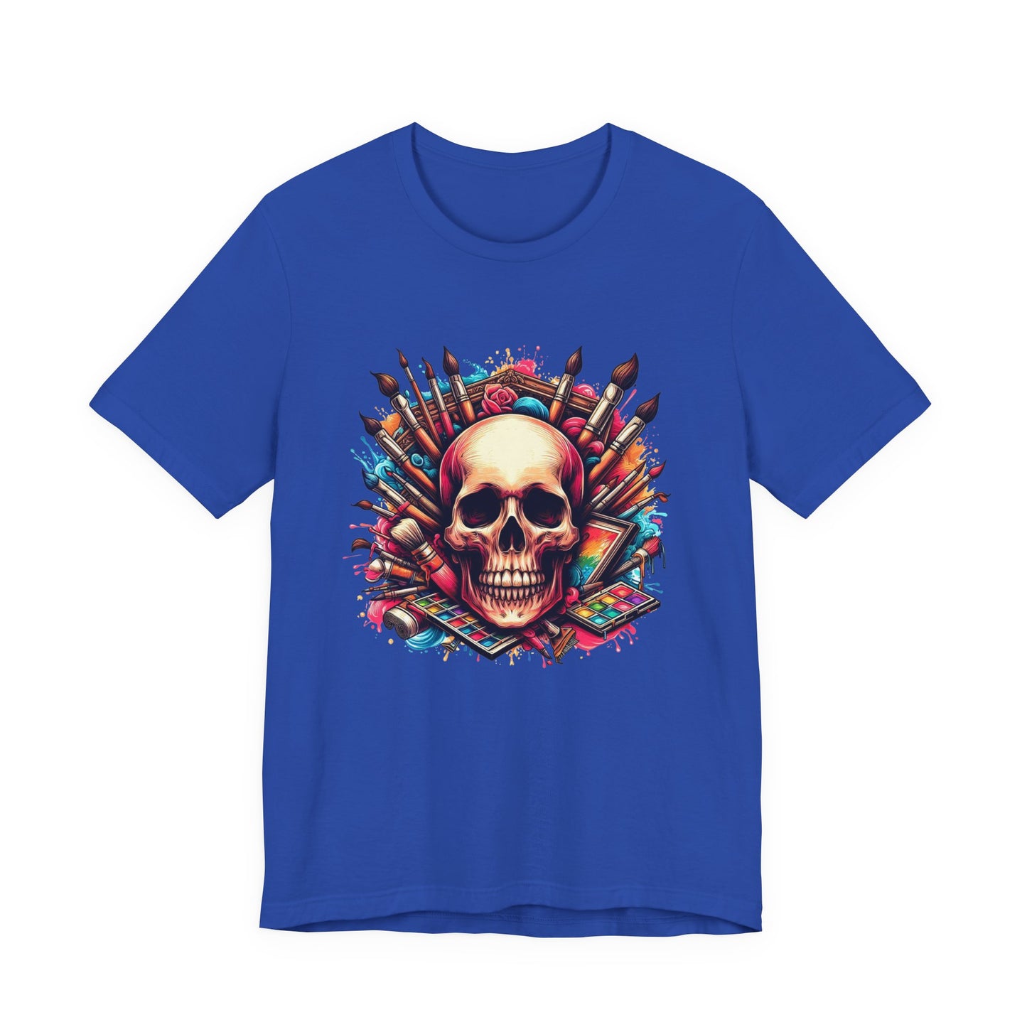 Art Is Not Dead Tshirt – Skull with Stacked Art Supplies Circular Graphic