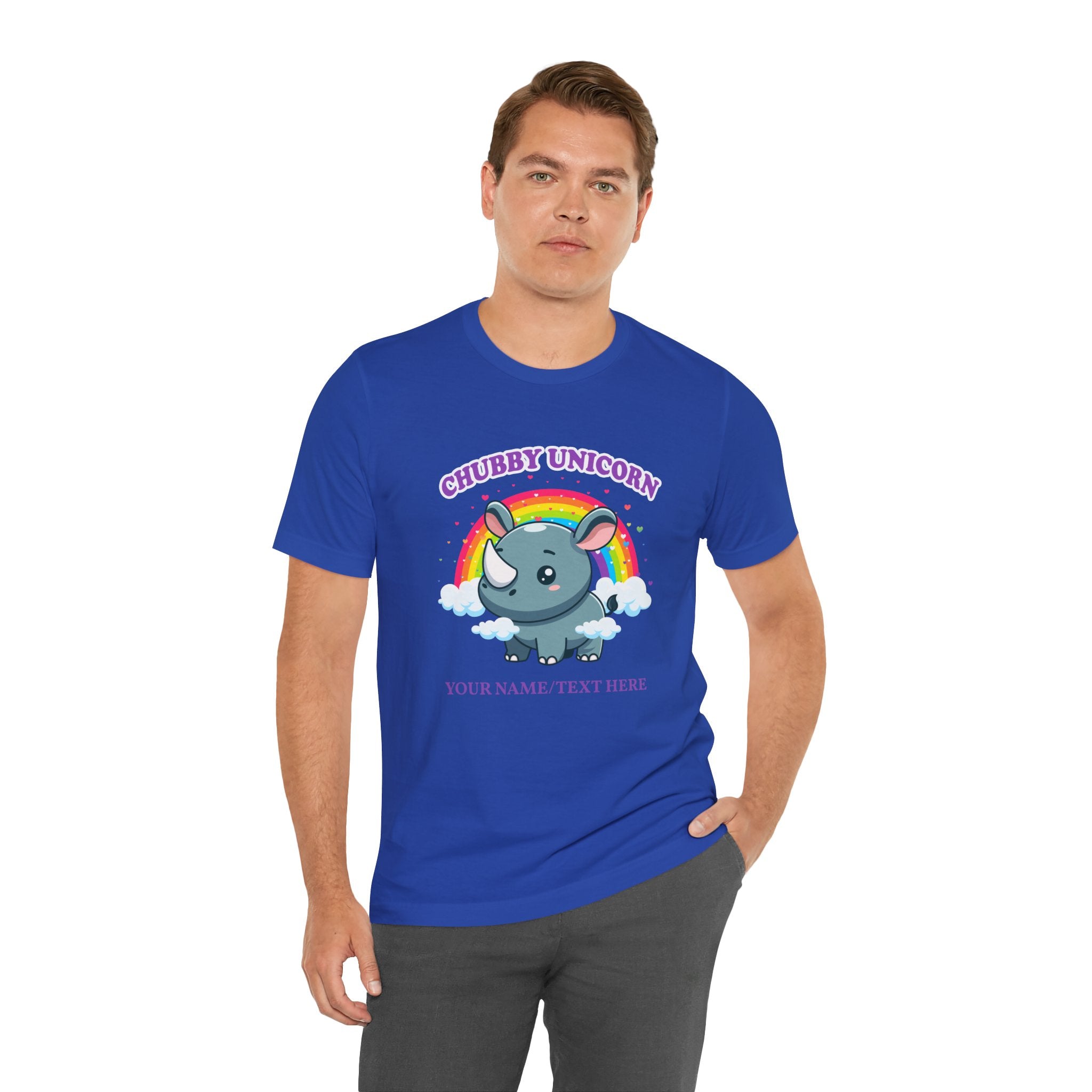 Custom T-Shirt - Chubby Unicorn T-Shirt – Cute Cartoon Rhino with Rainbow Graphic Tee