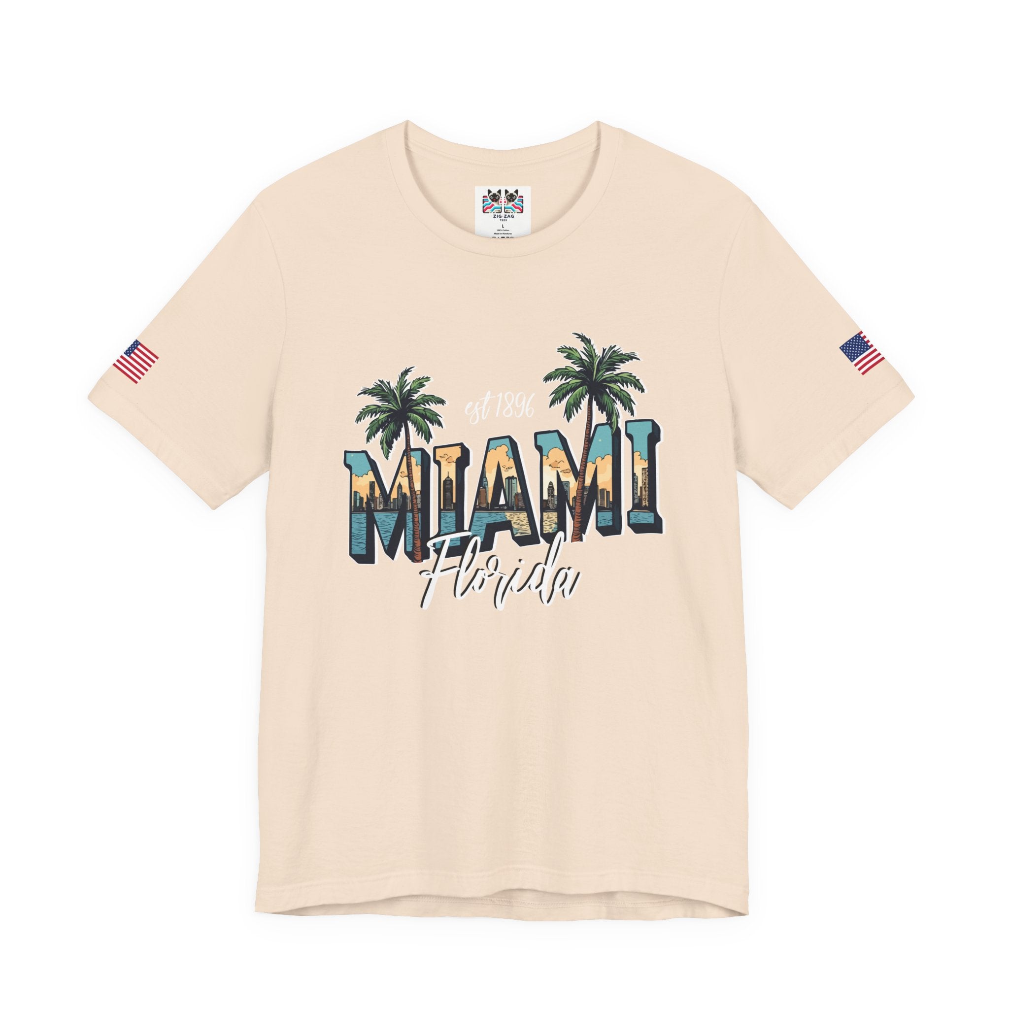 Miami Florida EST 1896 T-Shirt – Skyline Photo Monogram Palm Tree Graphic Tee