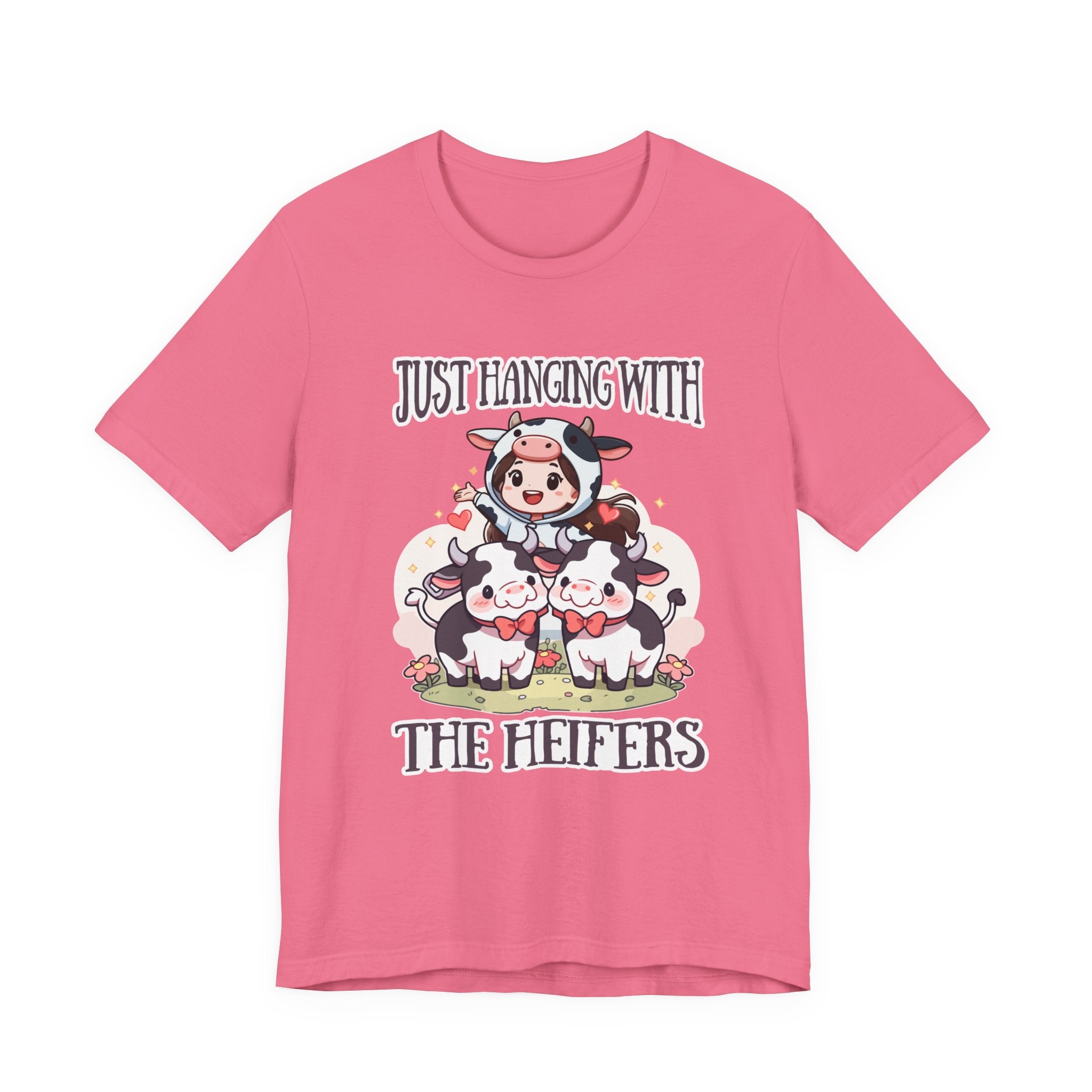 Just Hanging With the Heifers T Shirt – Kid Dressed as Cow with Two Hugging Cows