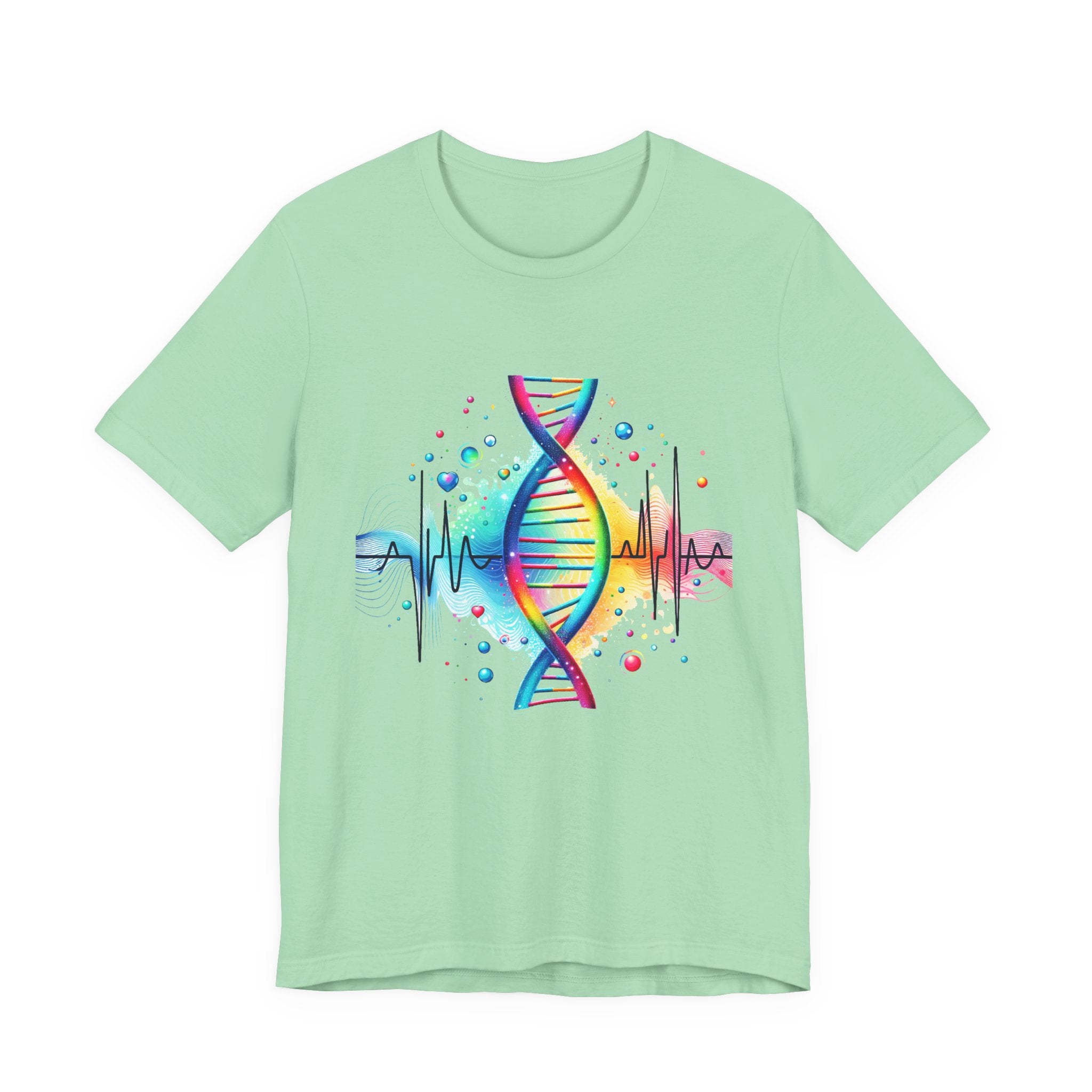 Life in Color – Vibrant DNA Helix with Medical Lifeline Graphic T-Shirt