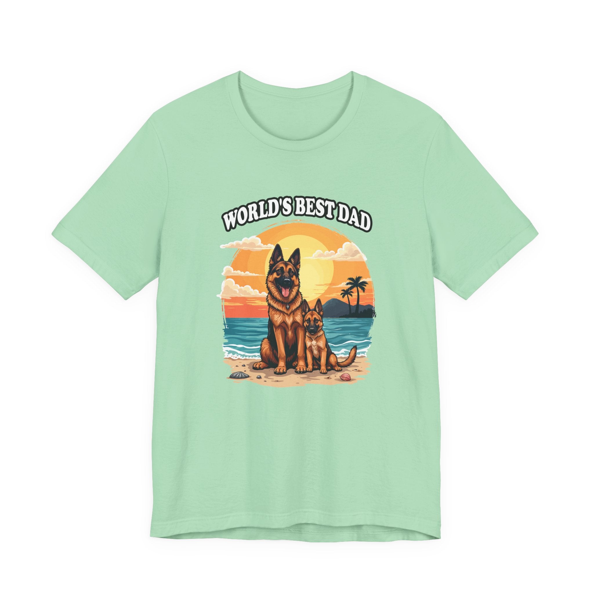 Worlds Best Dad Tshirt German Shepherd Dog Father and Puppy Beach Sunset Design