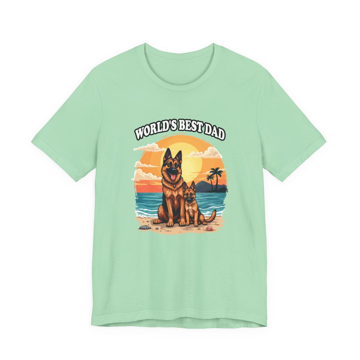 Worlds Best Dad Tshirt German Shepherd Dog Father and Puppy Beach Sunset Design