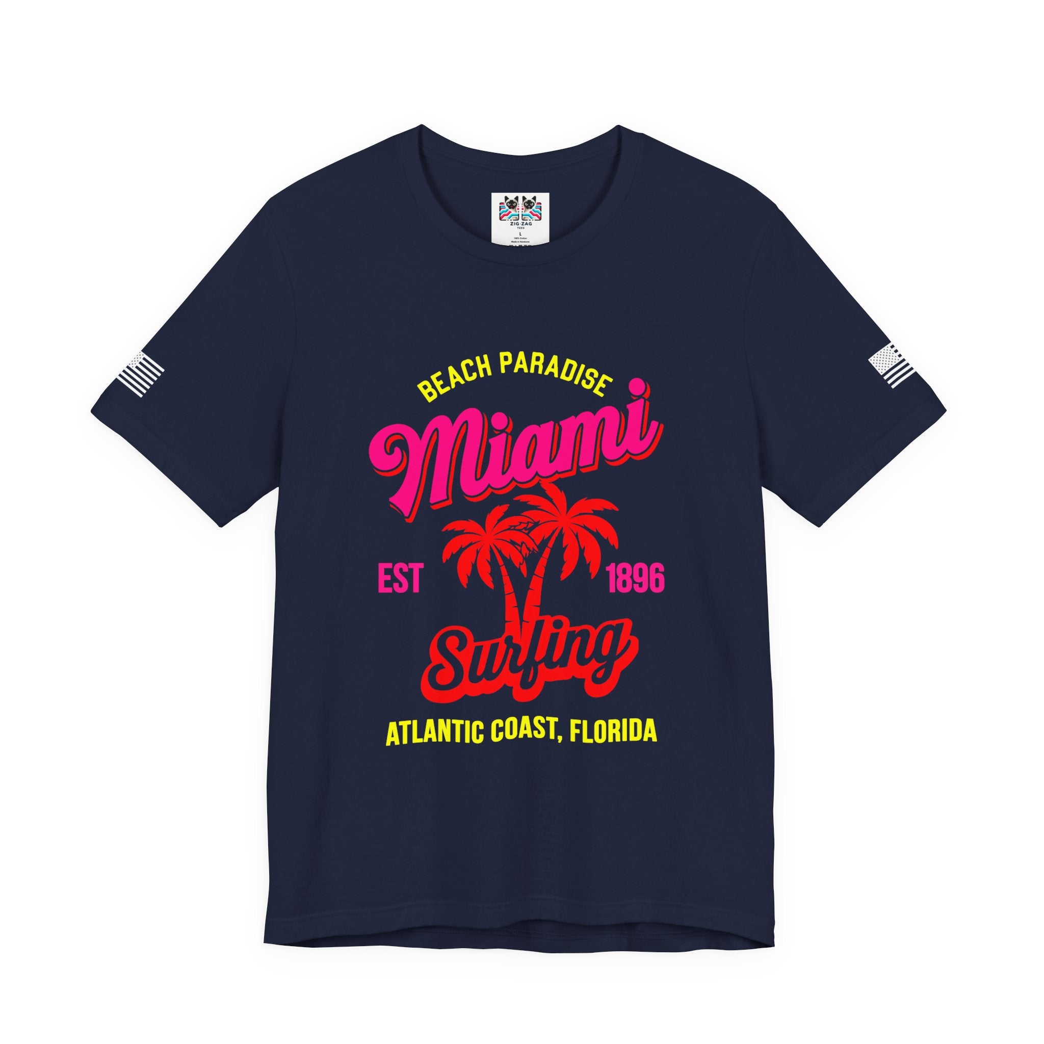 Miami Beach Paradise Surfing T-Shirt – EST 1896 Atlantic Coast Florida Retro Tee