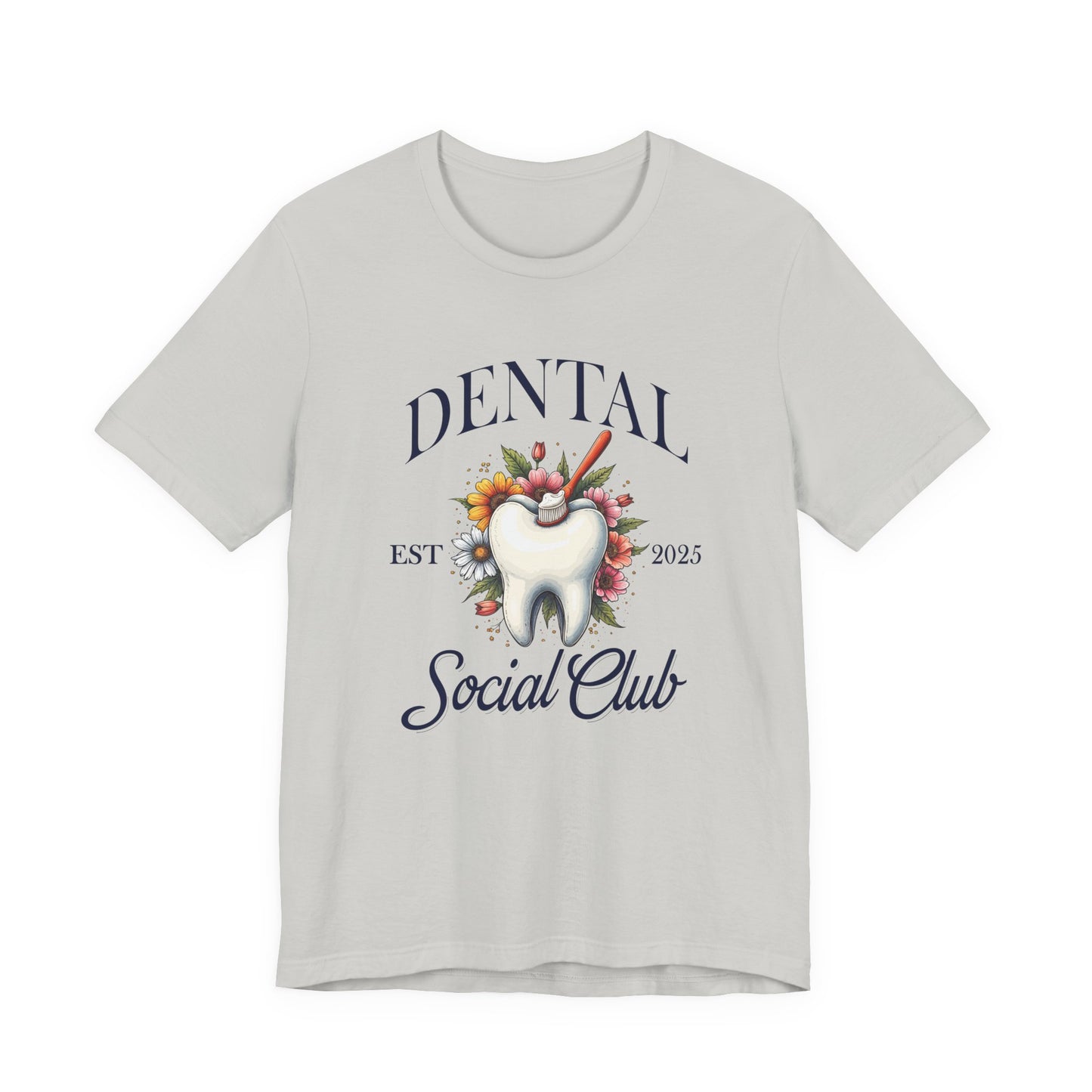 Dental Social Club T Shirt Large Tooth with Brush Paste Flowers Est 2025