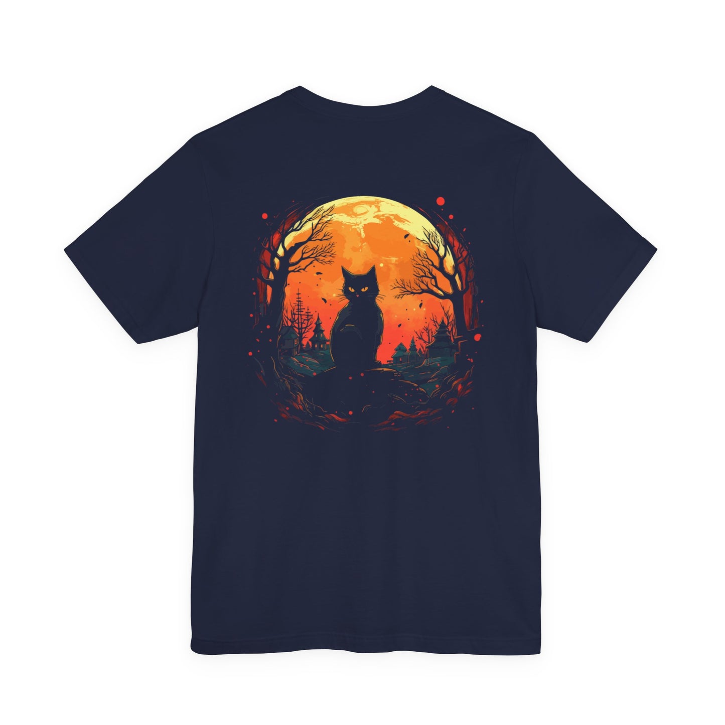 Black Cat Full Harvest Moon Halloween Night T-Shirt