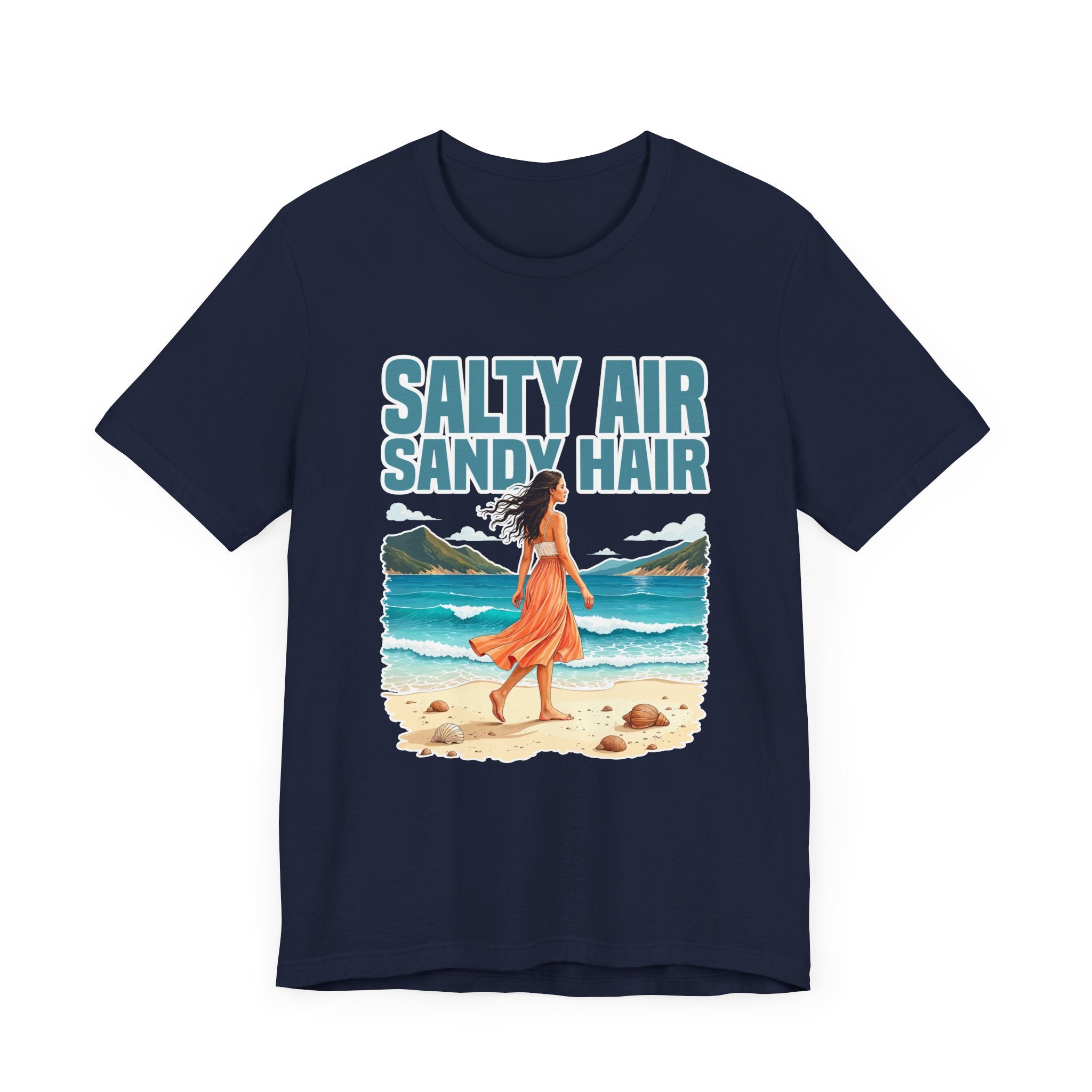 Salty Air Sandy Hair Tee, Beach Babe Shirt, Ocean Mood Graphic Tee, Summer Coastline Top, Coastal Girl Gift Tee