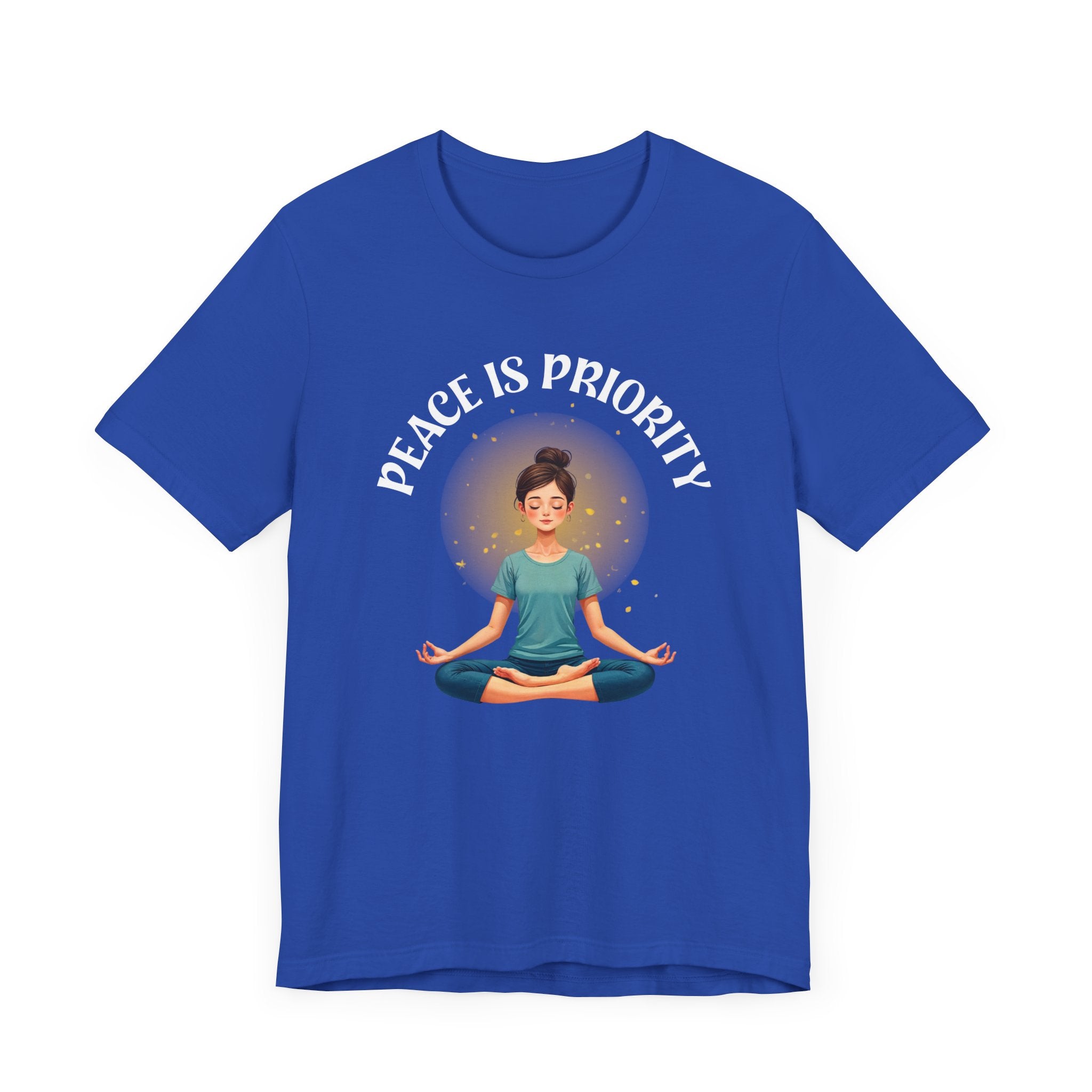 Peace Is Priority – Meditating Woman with Glowing Aura Graphic T-Shirt