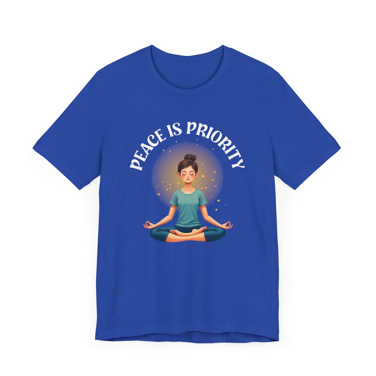 Peace Is Priority – Meditating Woman with Glowing Aura Graphic T-Shirt