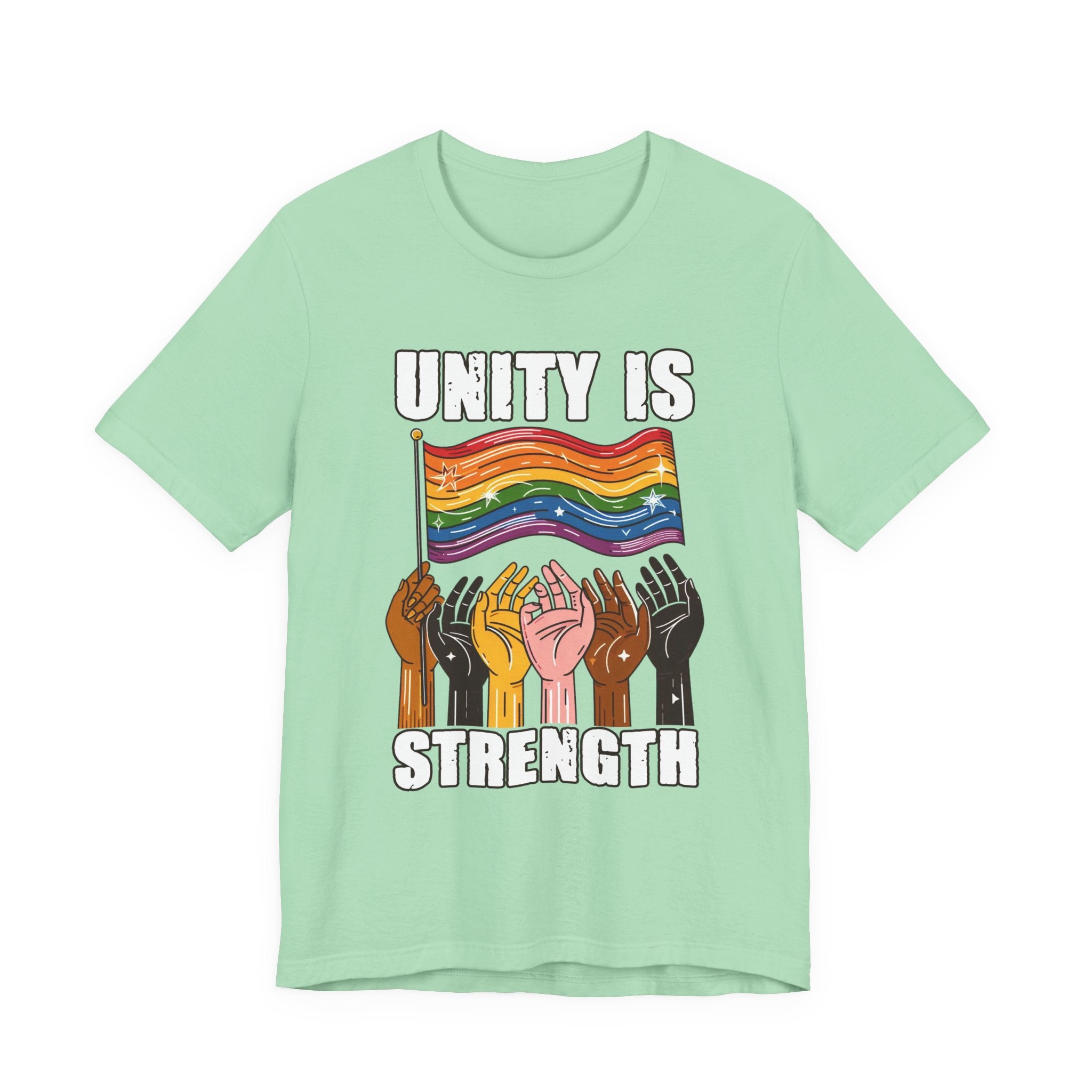 Unity Is Strength – Diverse Hands Holding Pride Flag Graphic T-Shirt