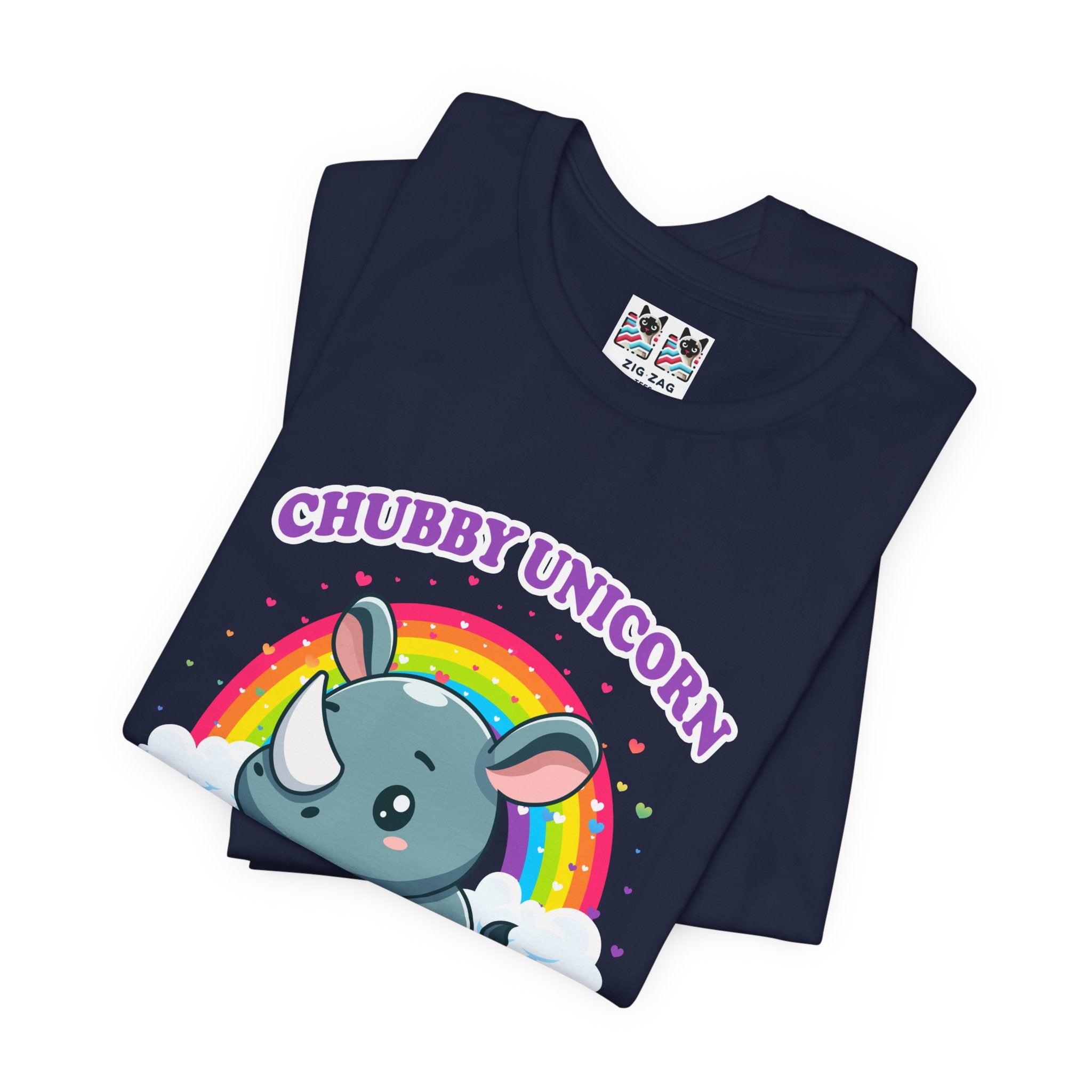 Custom T-Shirt - Chubby Unicorn T-Shirt – Cute Cartoon Rhino with Rainbow Graphic Tee