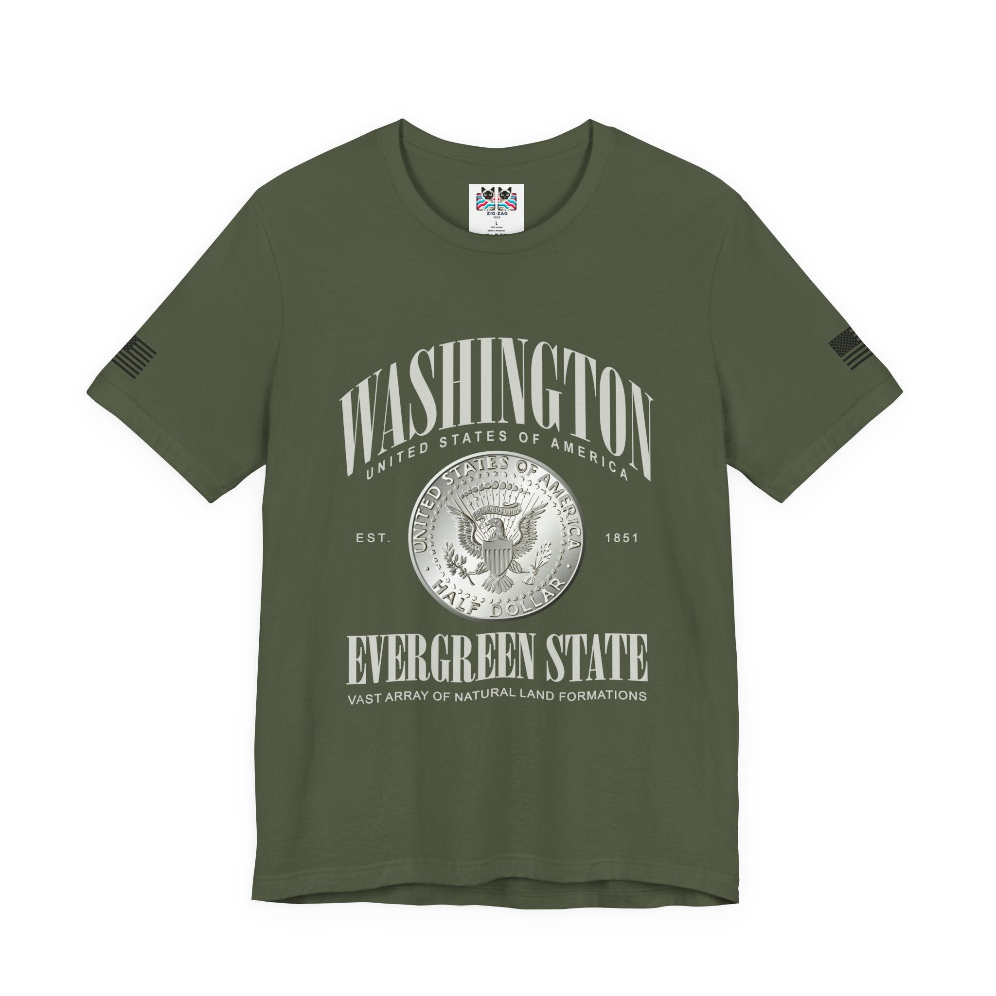 Washington State Evergreen State Presidential Coin Graphic T-Shirt | USA EST 1851 Patriotic Tee