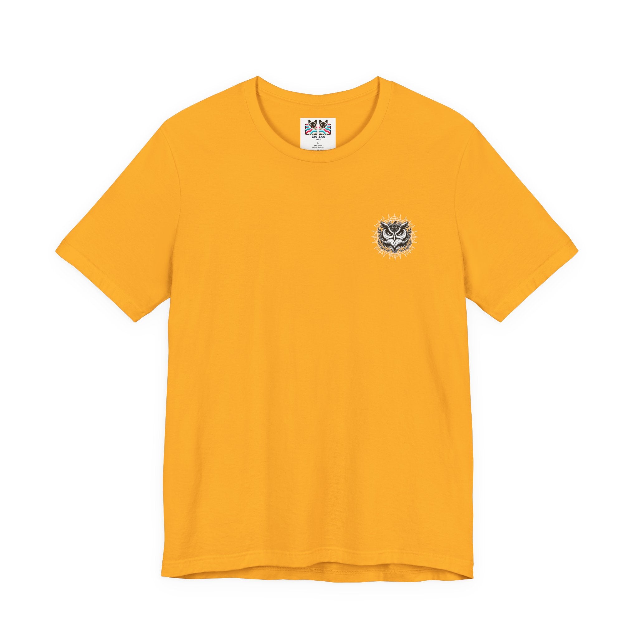 Spirit of Wisdom Owl T-Shirt – Wise Owl with Witch Hat and Medal [White Text]