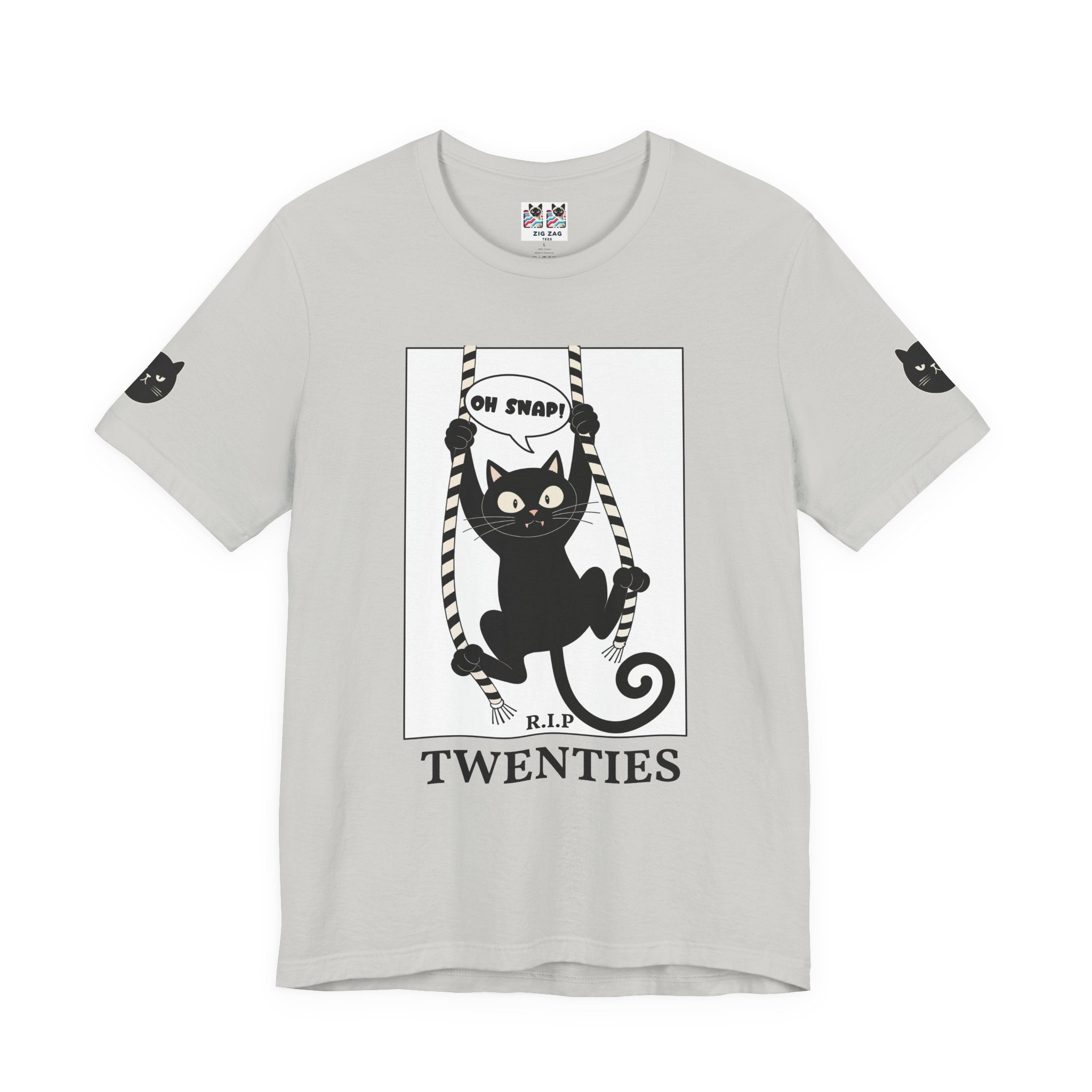 Custom T-Shirt - Oh Snap Funny Cat T-Shirt – Cat Hanging from Blinds Mischievous Kitten Humor Graphic Tee