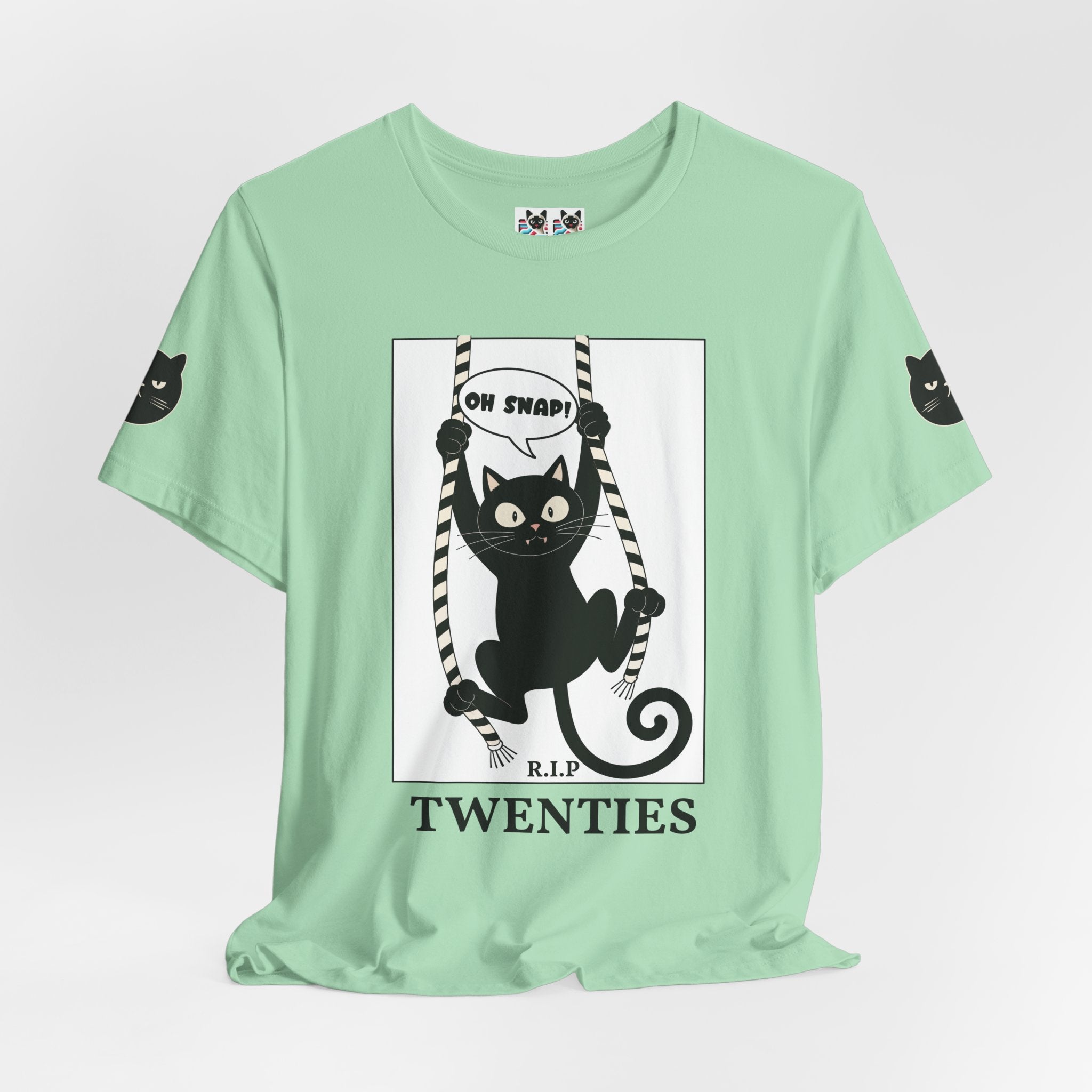 Custom T-Shirt - Oh Snap Funny Cat T-Shirt – Cat Hanging from Blinds Mischievous Kitten Humor Graphic Tee